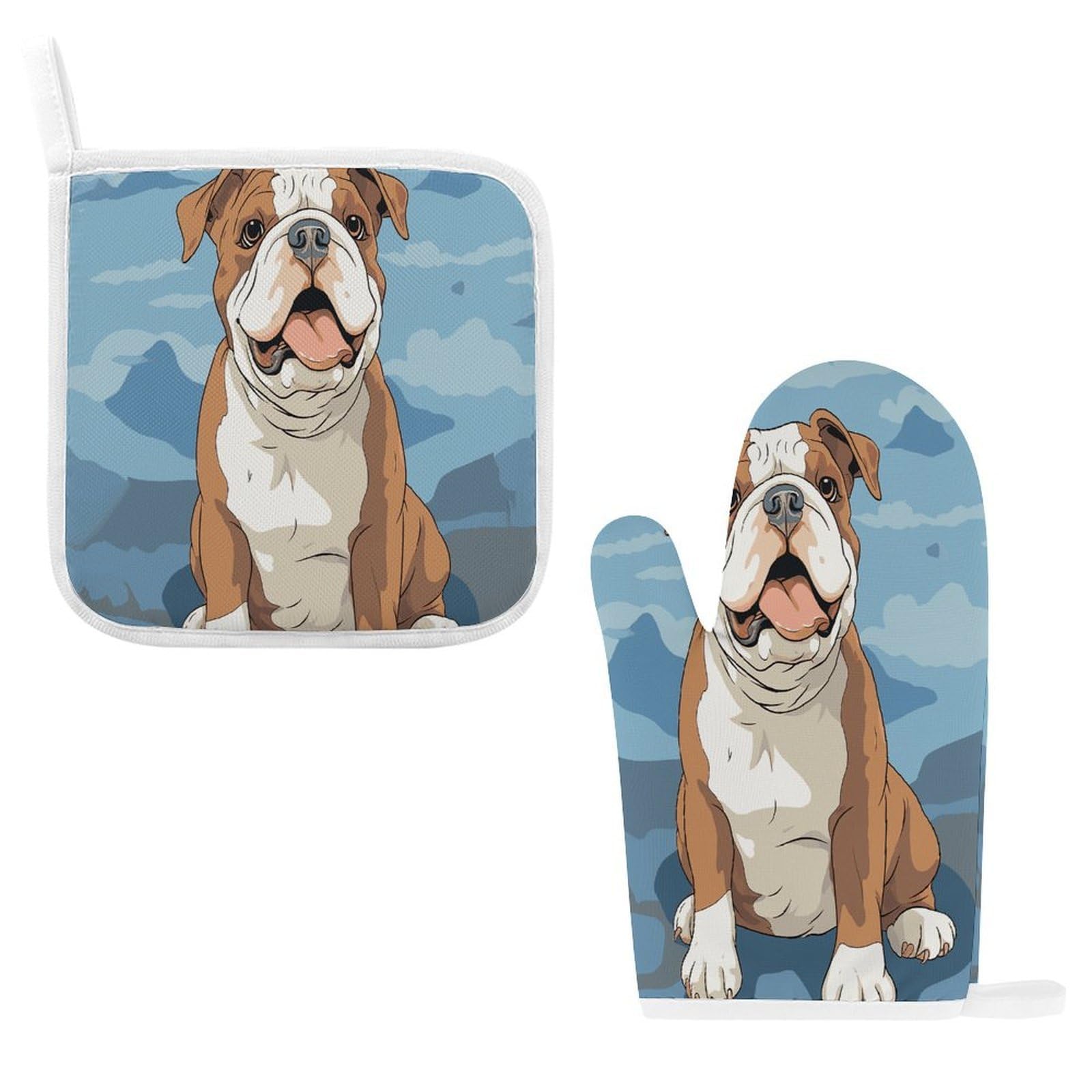 Fodpand Style English Bulldog Seamless Illustration Oven Mitts And Pot Holders Sets