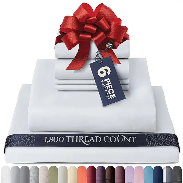 BELADOR Silky Soft White Bäddset Satin - Luxury 6-Piece Full Size Sheets