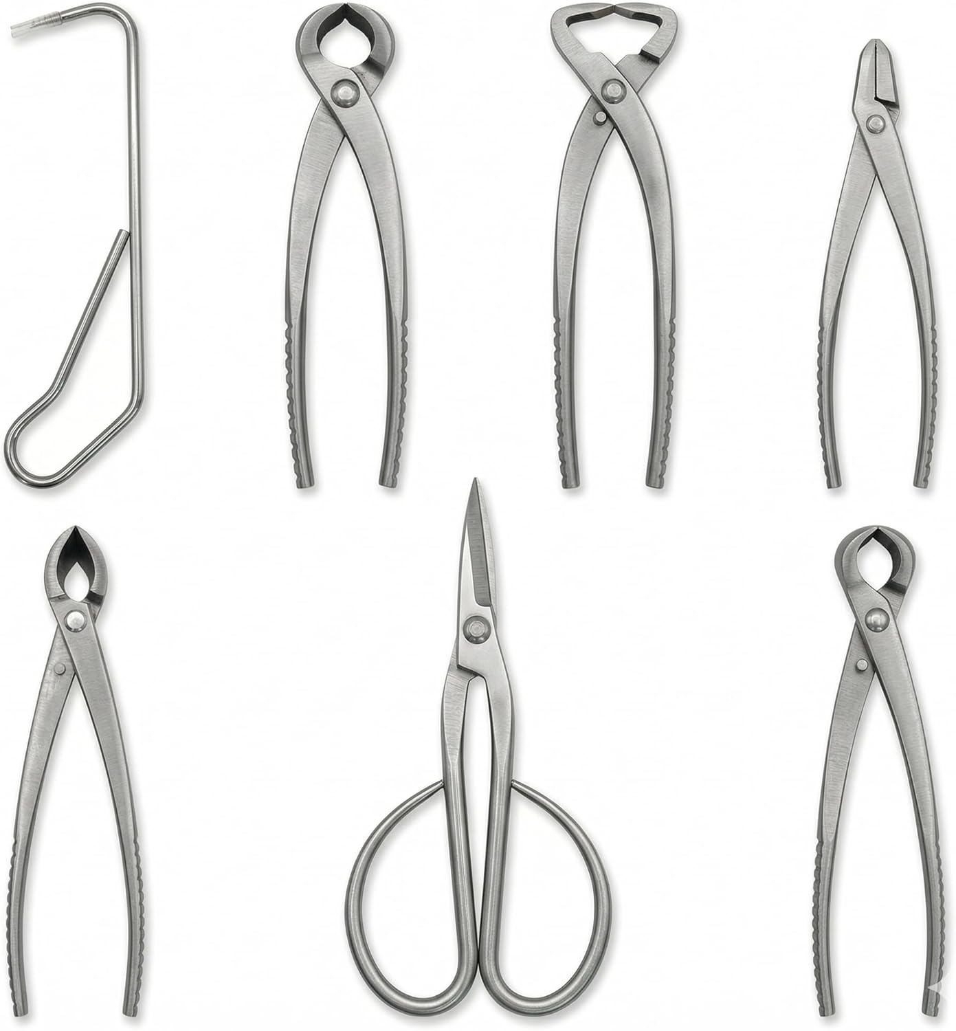 Xaila 7-Piece Bonsai Tool Set with Bag – Professional Knob,Concave,Wire Cutter,Trunk Splitter,Jin Pliers and Bonsai Scissors | Heavy Duty Stainless Steel Gardening Kit for Pruning