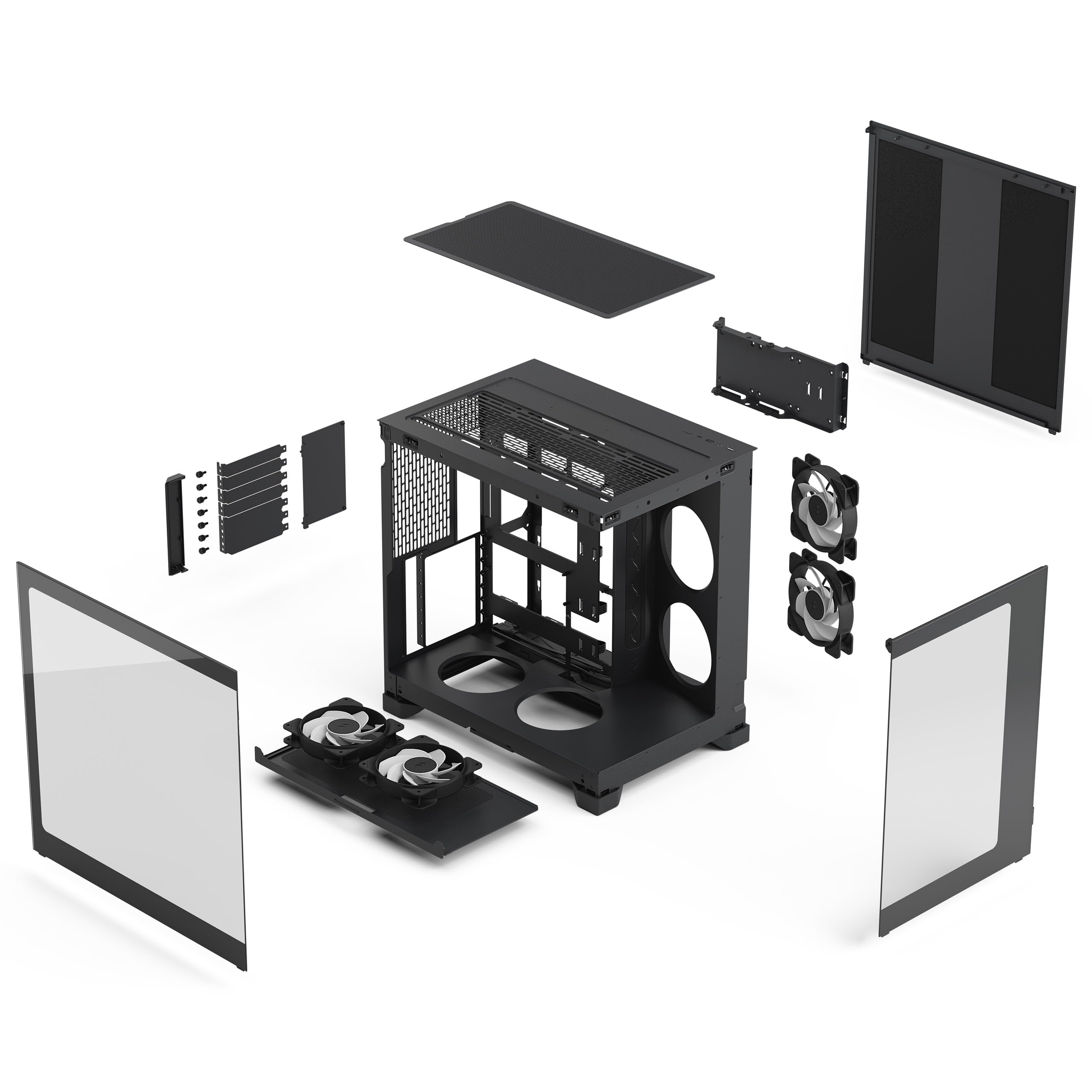 Fractal Design Pop 2 Vision Black RGB PC‑Gaming‑Gehäuse mit Panoramaglas – Dual‑Kammer‑Design – 4 RGB‑Reverse‑Lüfter – ATX/E‑ATX/mATX/ITX