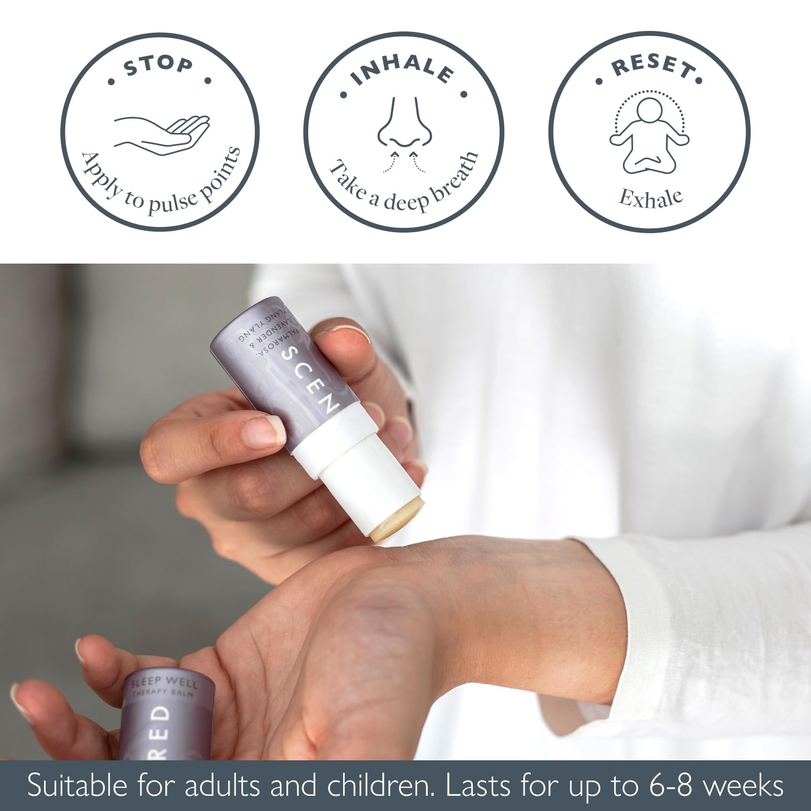 Scentered Sleep Well - Paquete protector de bálsamo de aromaterapia, 2 bálsamos de 5 g y 2 mini bálsamos de viaje para un sueño reparador, aceites esenciales de lavanda, clavo, rosa, manzanilla, ylang