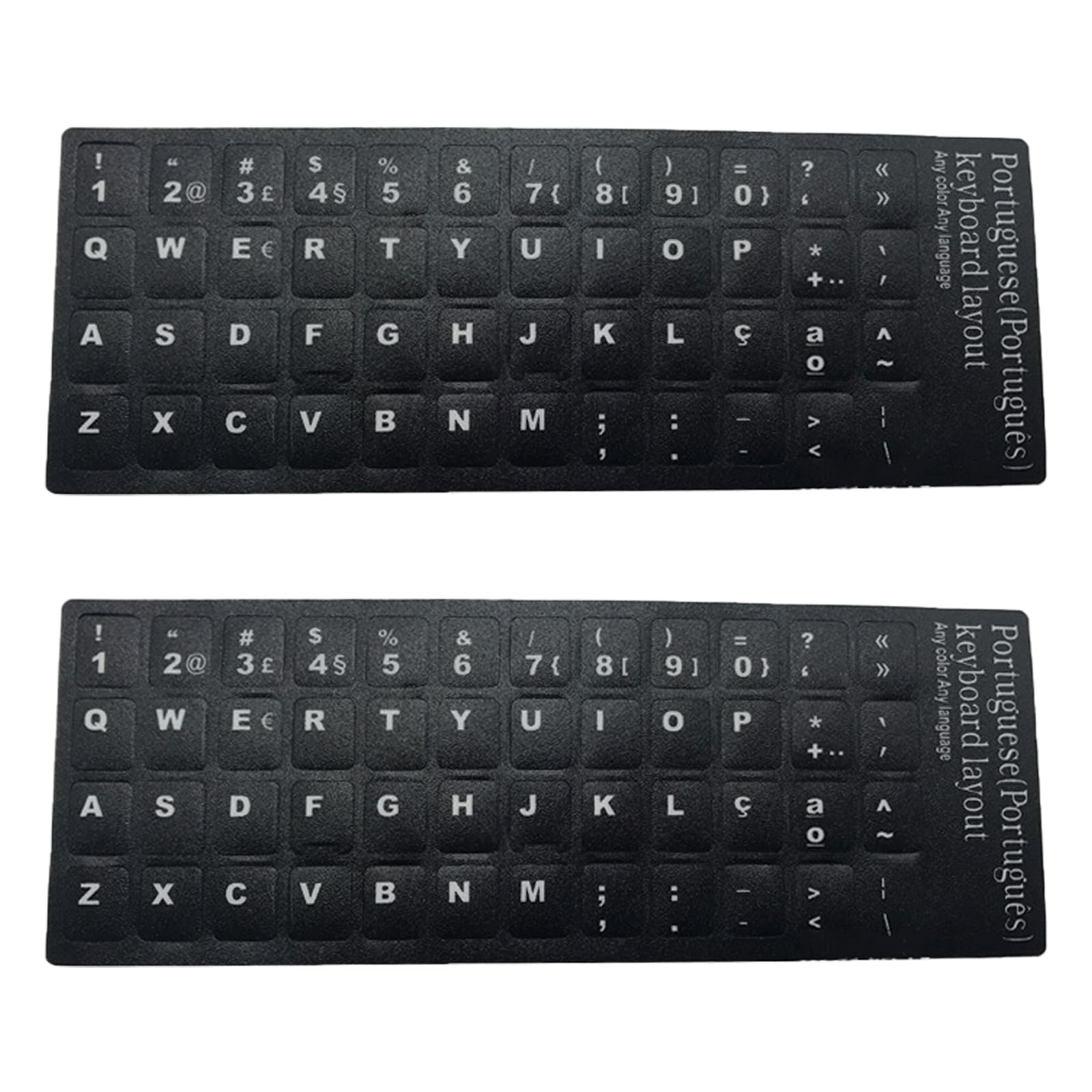 2Pcs Portuguese Keyboard Stickers Replacement Keyboard Sticker with White Font on Black Background for Laptop Desktop Portuguese Stickers