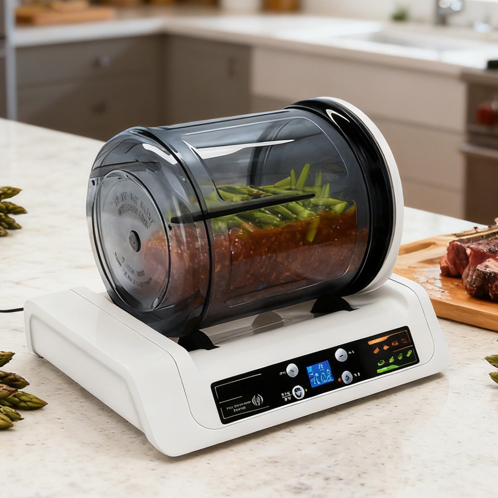 BOOZXCV Commercial Vacuum Tumbler Marinating Machine For Meat & Vegetable, Lcd Display, 5l Large Capacity Pickling Barrel & 0-10h Timer Setting,For Beef Pork Mutton Chicken