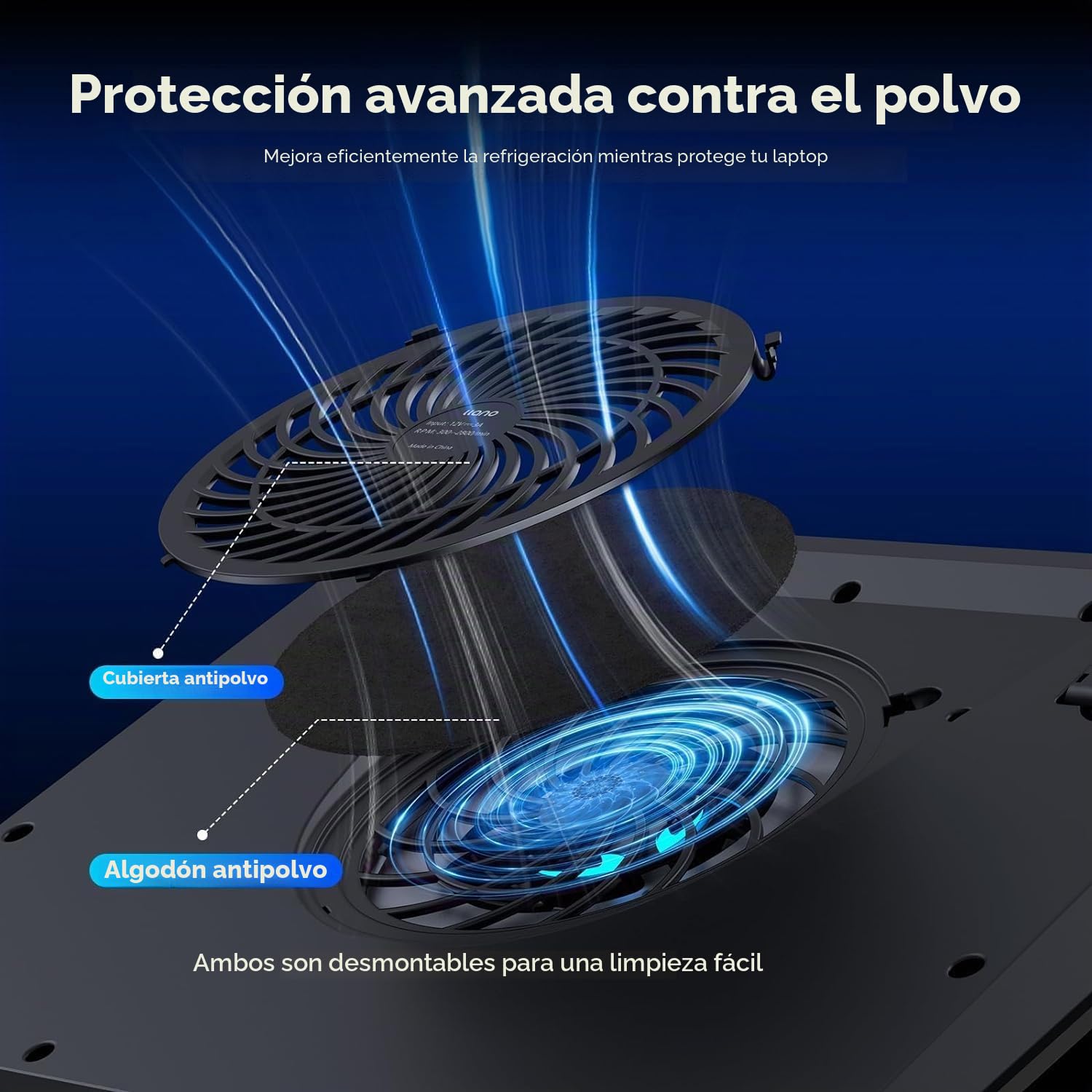 llano Base refrigeradora portatil Gaming con Control Táctil Continuo & Alfombrilla de Ratón, 3 Puertos USB A, Ventilador Turbo de Alto Rendimiento, Espuma de Sellado para Portátiles de 15-19''-Sin RGB