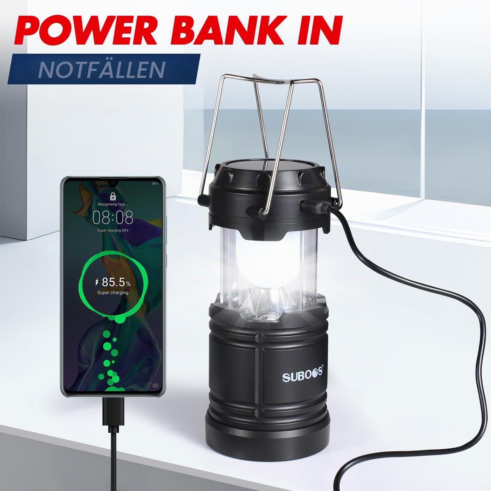 Campinglampe Aufladbar, Hybrid Licht Solar & AA Batteriebetriebene LED Camping Lampe, Integrierter Aufhängehaken & Magnetfuß, für Outdoor, Survival & Stromausfälle(2 Stück)