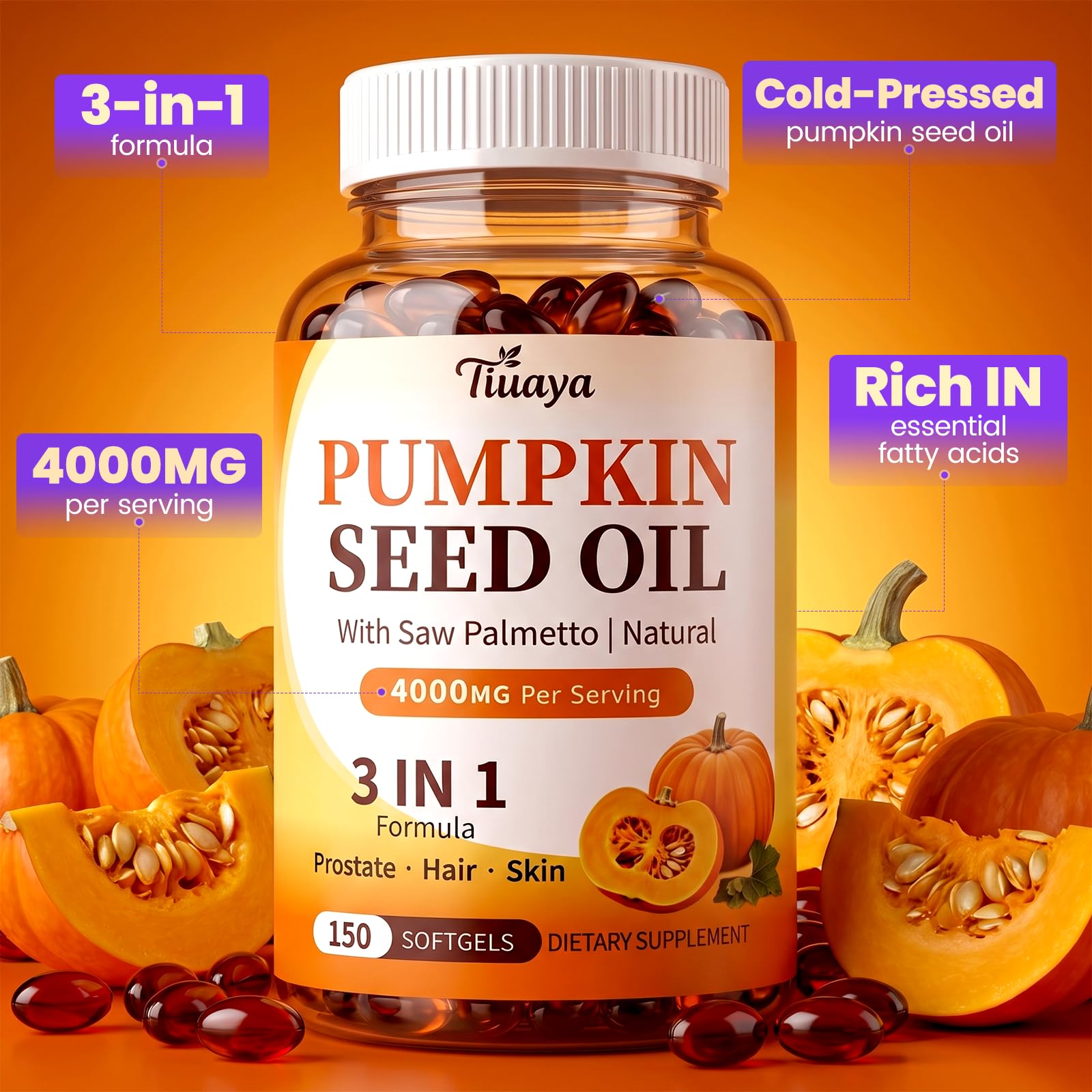 Pumpkin Seed Oil with Saw Palmetto, 4000mg Max Strength Per Serving — Amazon image 3