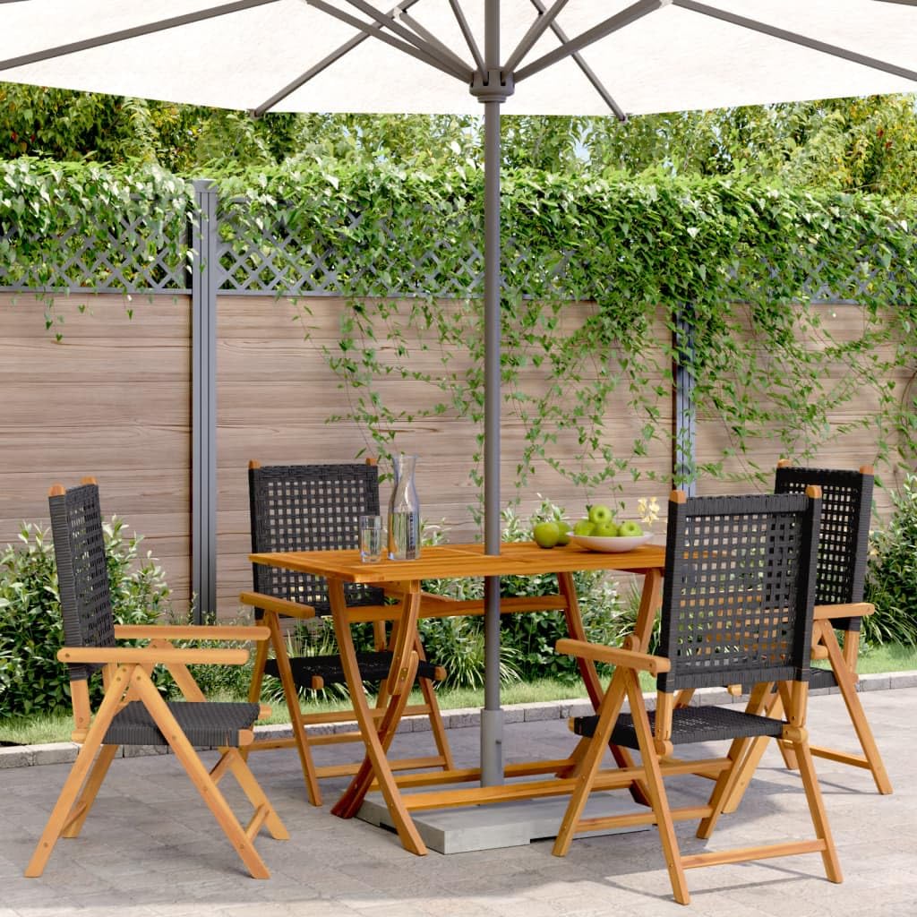 Chaises de jardin en bois d'acacia massif et polyrotin noir haut de gamme