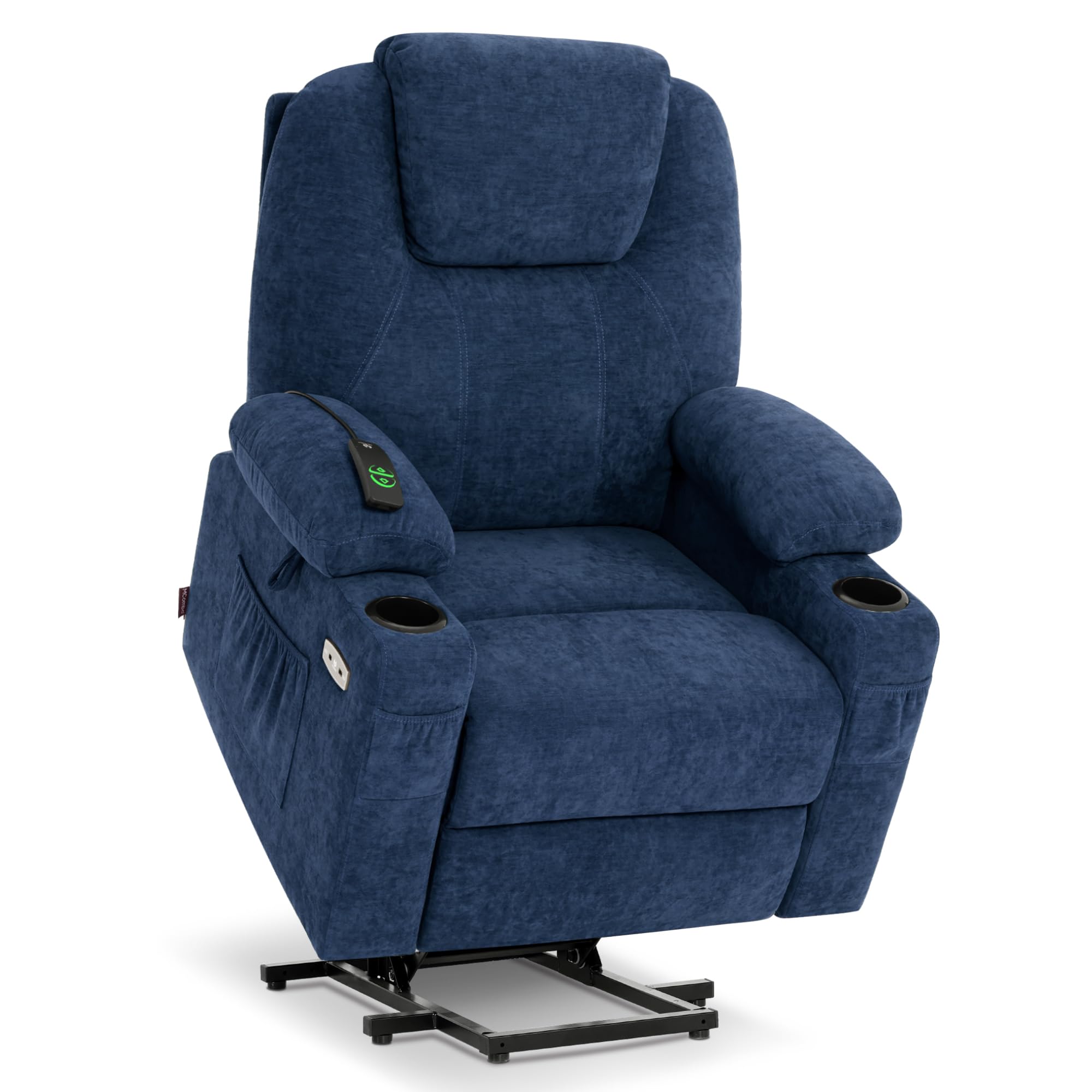 MCombo Power Lift Recliner Chair for Elderly, Lift Chair with Heat and Massage for Tall People, USB&Type C Ports, Extended Footrest, Cup Holders, Fabric 7516(Large,Admiral)