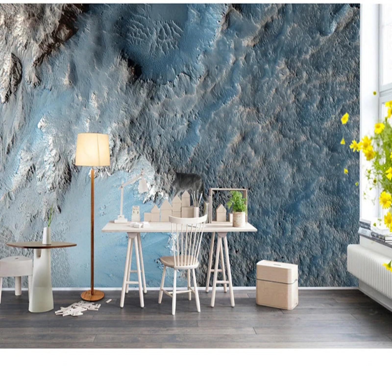 Abstract Retro Blue Rock Texture 3D Wallpaper Easy Install Feature Office Living Room Sofa Bedroom TV Background Wall Decoration-250cm×170cm