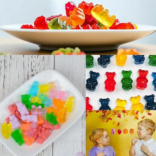 Miniatura 8 de LeLehome Juego de 5 moldes de silicona para gomitas, osos, dinosaurios, animales, donas, 261 cavidades con 2 goteros, antiadherentes, sin BPA para