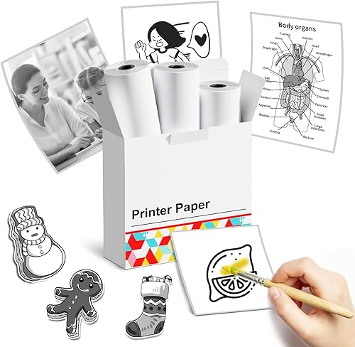 Papel blanco HD de 3.150 in para papel de impresora M04S  M03AS  M03. Validez 10 años3 rollos - Adhesivo negro sobre blanco - Papel Memoking M03AS