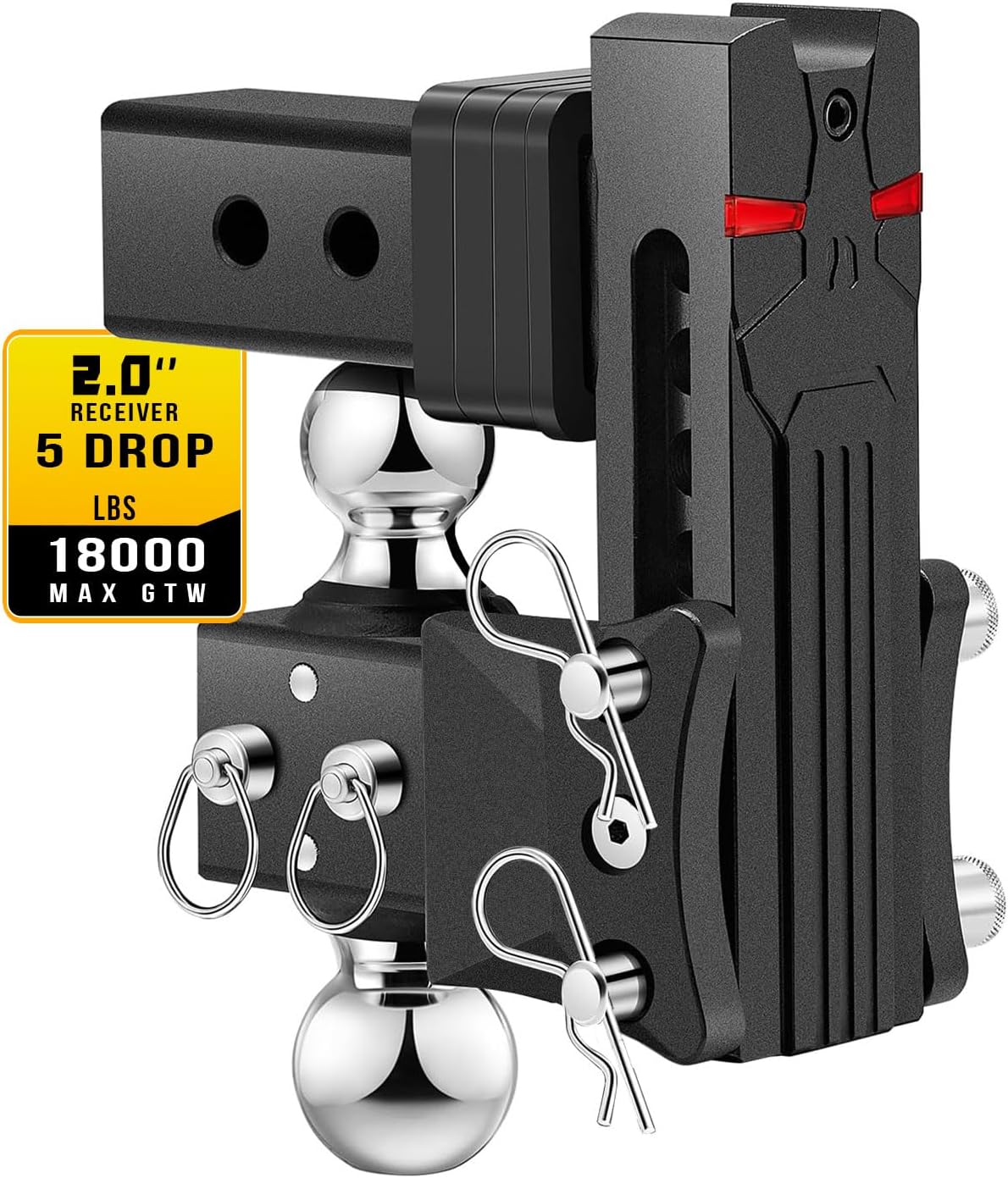 Airbird Adjustable Trailer Hitch Ball Mount with 2-Inch Receiverr, 5-Inch Drop, 2 and 2-5/16-Inch Balls, 18,000 LBS, Truck Hook Dual Balls Mount for Towing RVs and Motorcycles