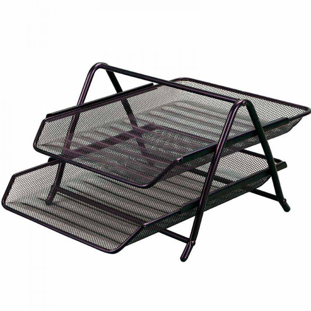 Abaj 2-Tier Steel Office Mesh Tray Pen Holder Desktop Organizer Black-for Stacking Business Papers, Document Letters, Desktop Files and Accessories