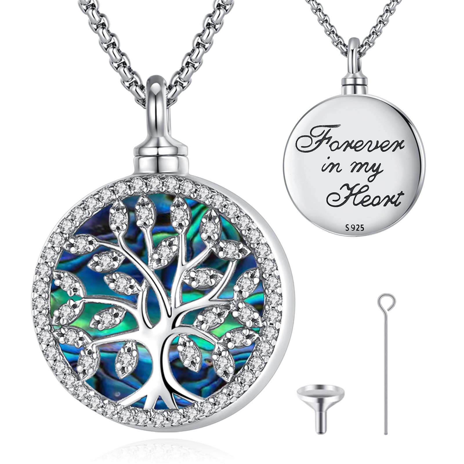 Eusense Collar para Cenizas 925 Plata Esterlina Urna Colgante Cremación Joyería Conmemorativa para Perro Gato Humanas Cenizas Día de la madre