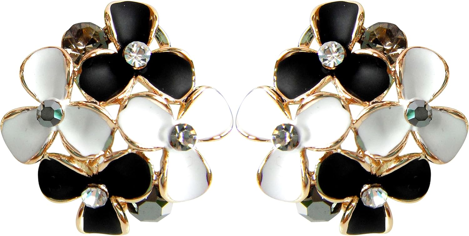 Navachi 18k Gold Plated Blue White Enamel Crystal Flower Omega Back Az2546 Earrings