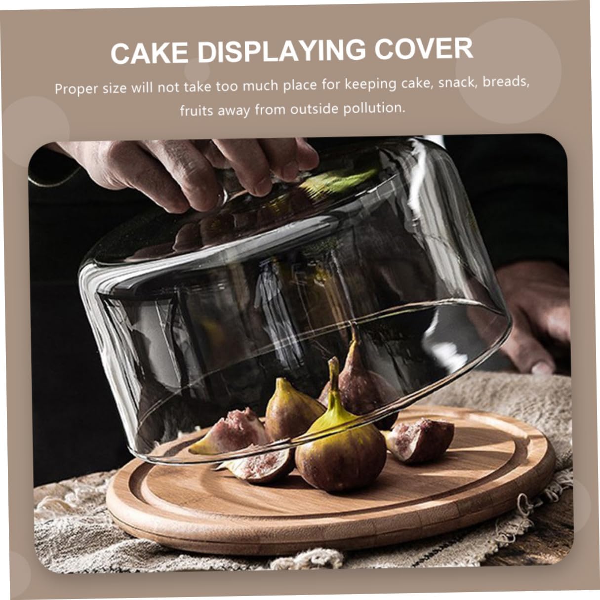 BESPORTBLE Glass Cake Cover with Wooden Tray Large Dustproof Dessert Dome Food Preservation Display for Home Baking Serving
