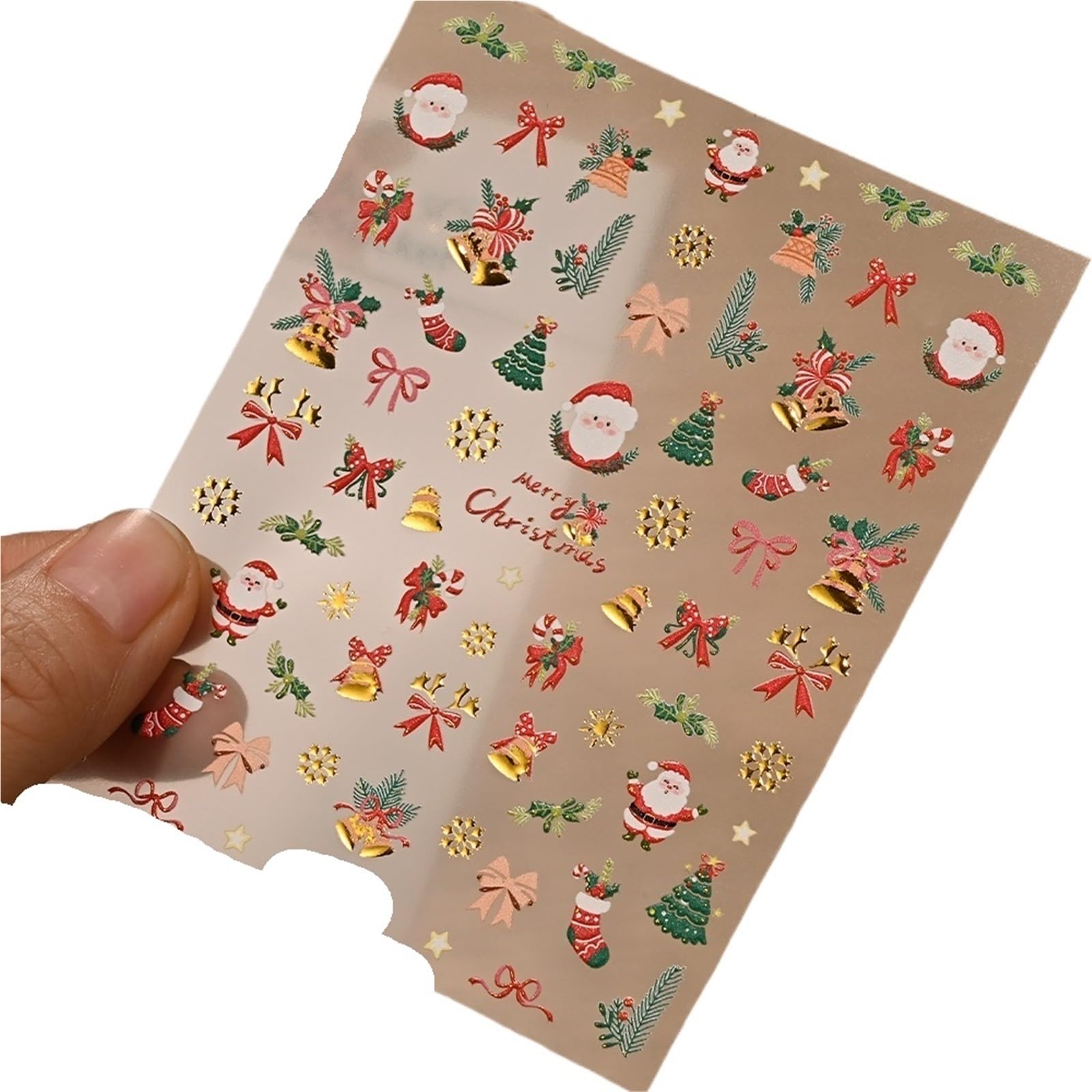 3pcs 5D Nail Stickers - Red Bowknot & Gold Snowflakes - White Snowflake Bow Decals for Holiday Nail Art(Color3)