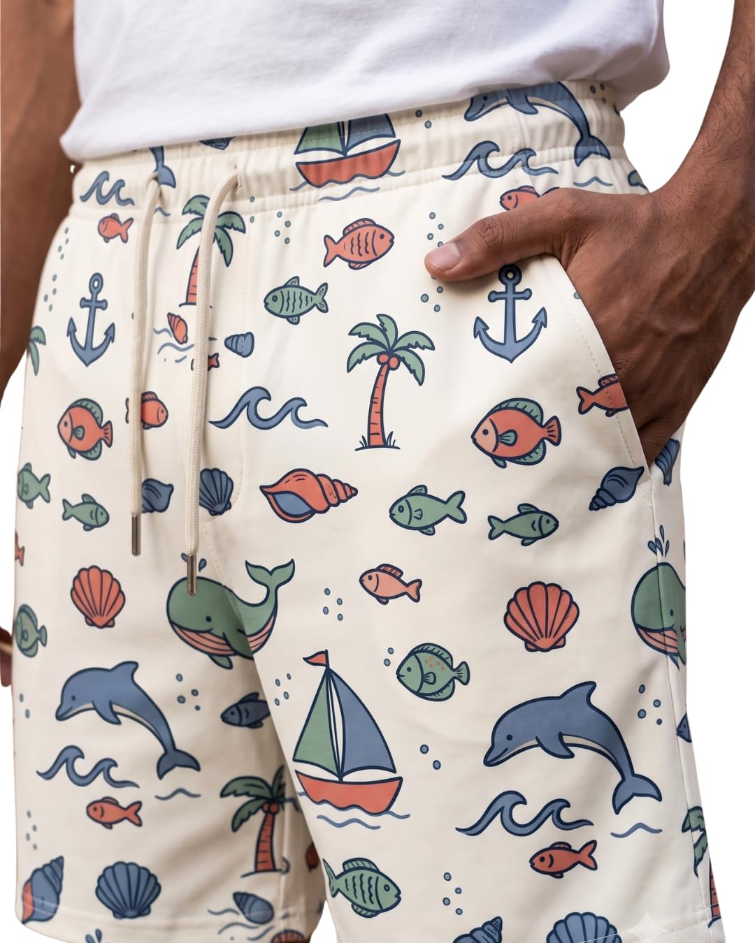 Men's Beach Shorts Swim Trunks - Quick Dry Ocean Print-image-44