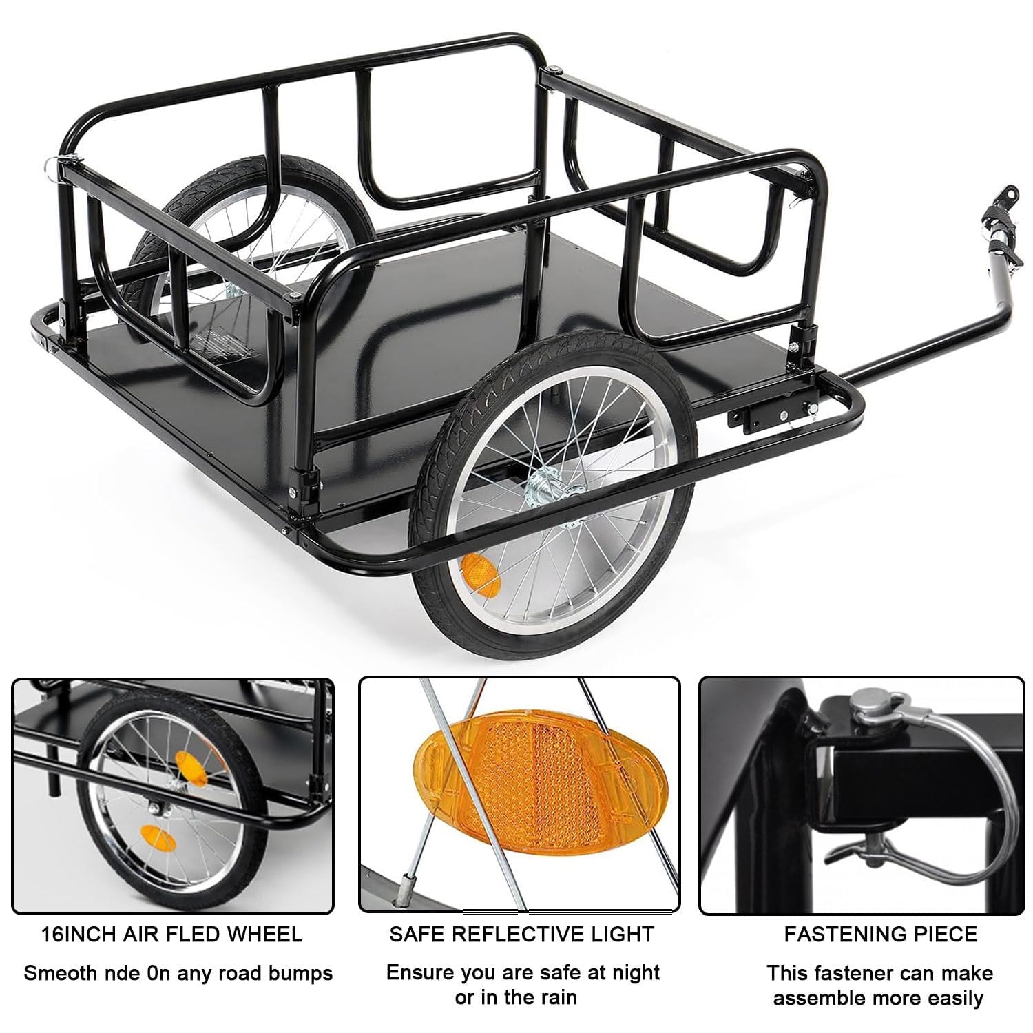 Fahrrad-Lastenanhänger, faltbarer Fahrradwagen mit universellen Anhängerkupplungen, sichere Reflektoren zum Tragen von Werkzeugen und Lebensmitteln