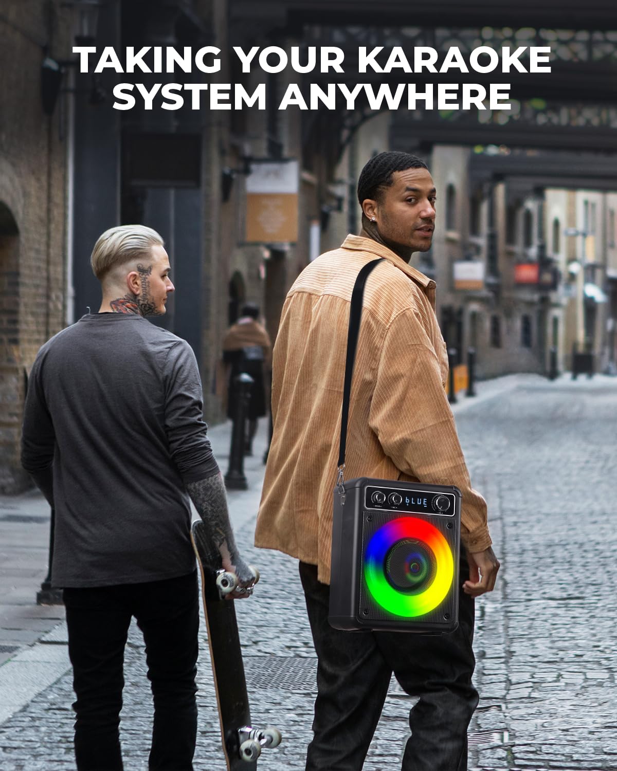 BONAOK Machine Karaoké, Système Karaoké Bluetooth avec 2 Microphones, Machine Karaoké Rechargeable, Boîte à Musique avec Effet Lumineux, Support TF USB pour Soirée à Domicile