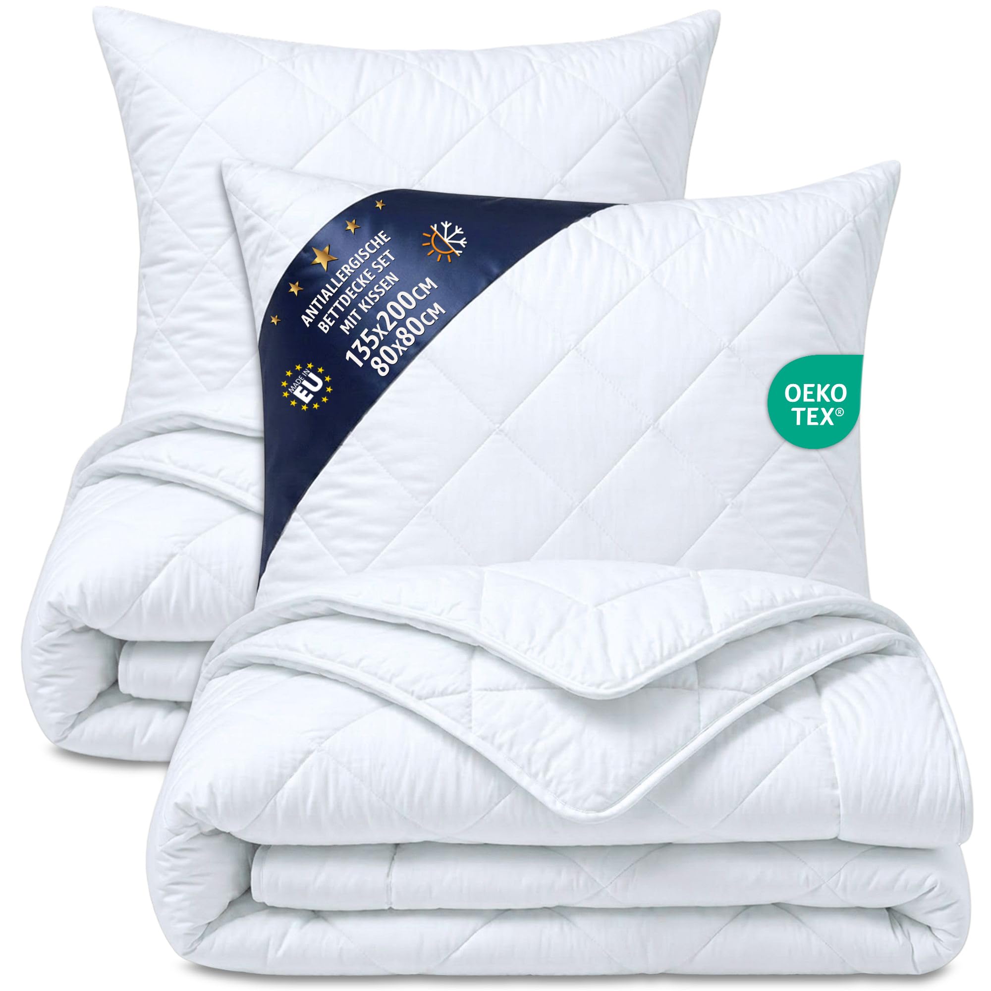 Ganzjahresdecke Bettdecke Set: 2 Stück 135x200 + 2 Stück 80x80 cm - Bettdecken Duvet Bett Decke Steppdecke Schlafdecke Steppbettdecke Quilt mit Füllung aus Microfaser weiß Oeko-Tex-Zertifikat