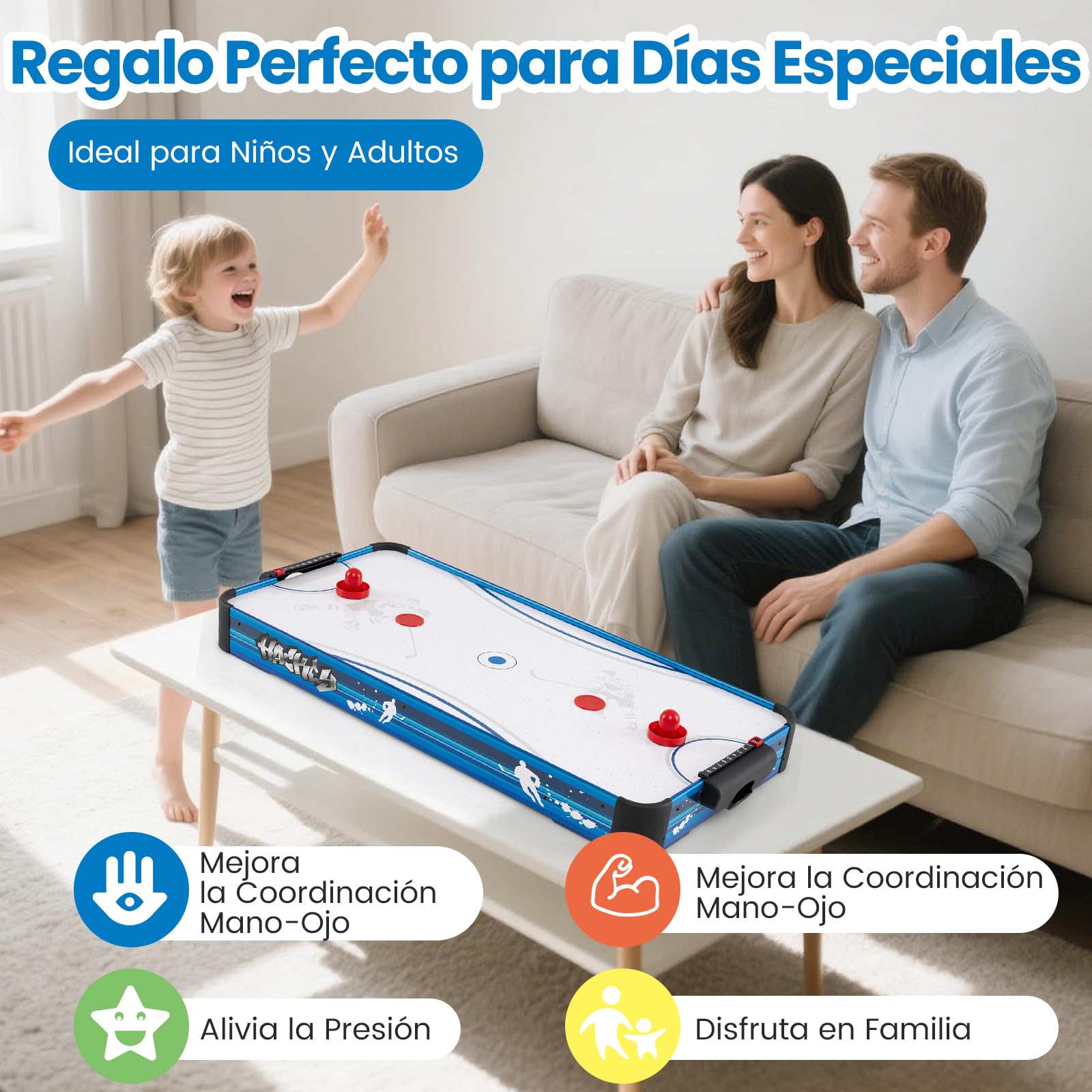 GOPLUS Air Hockey Mesa Portátil con Ventilador 12V, 108 x 50,5 x 10 cm