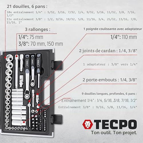 TecPo Inch Tool Set Harley Socket Spanner Nuts Sizes Nut Set Ratchet Box Ratchet Box - 7