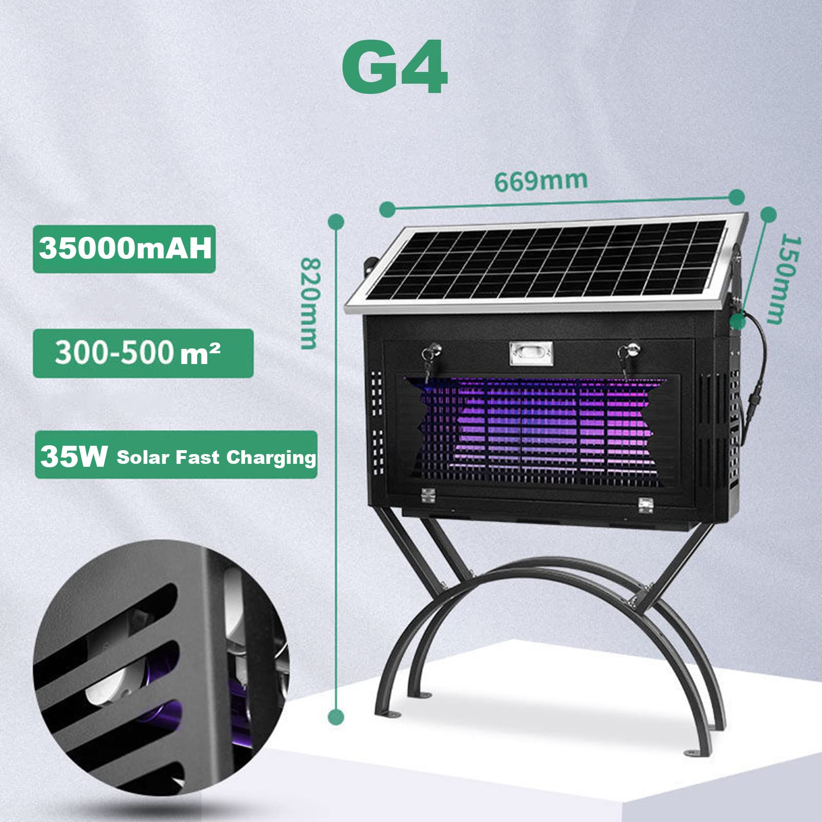 Lámpara Antimosquitos De 5000 V, Eliminador De Insectos Solar Totalmente Automático, Lámparas Duales UV/LED, Carga Solar Súper Rápida De 35 W, Batería De Litio De 35000 MAH, Doble Interruptor
