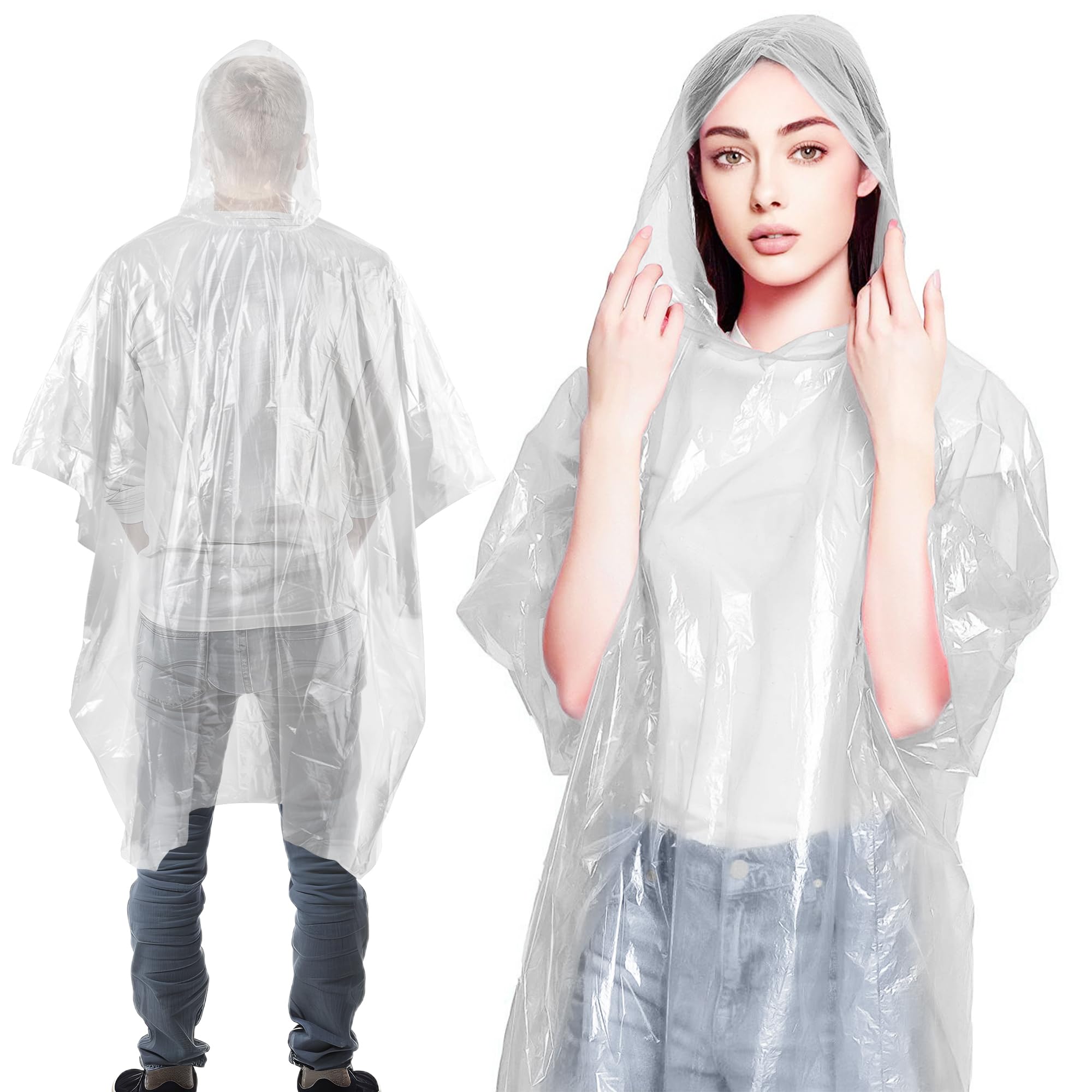 ABC PACK &amp; SUPPLY Disposable Rain Ponchos for Adults, White Hooded Rain Poncho, One Size, Polyethylene 0.02mm, Individually Wrapped, Bulk Pack of 200
