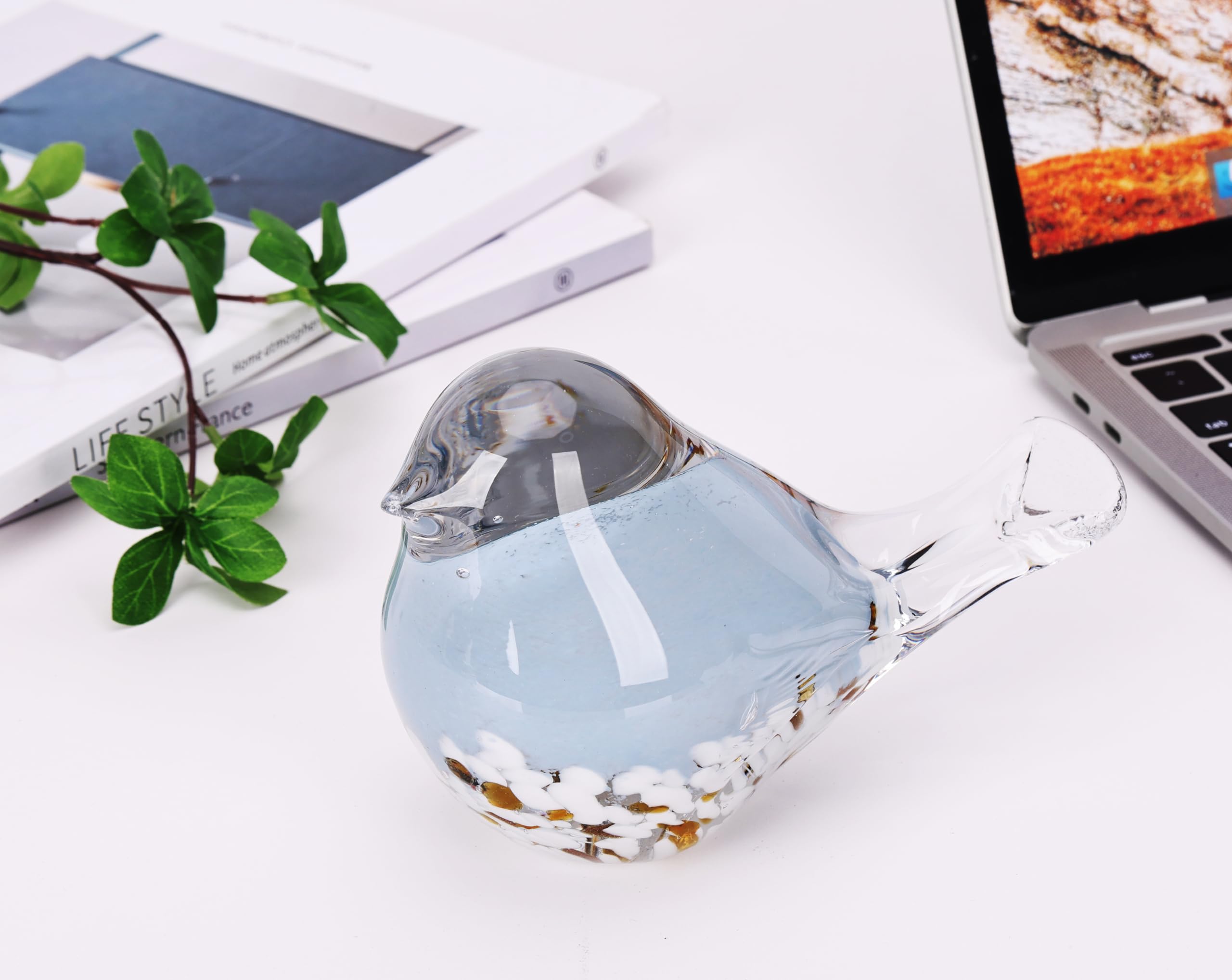 Statue d'oiseau en verre soufflé à la main Presse-papier Décoration d'intérieur (bleu)