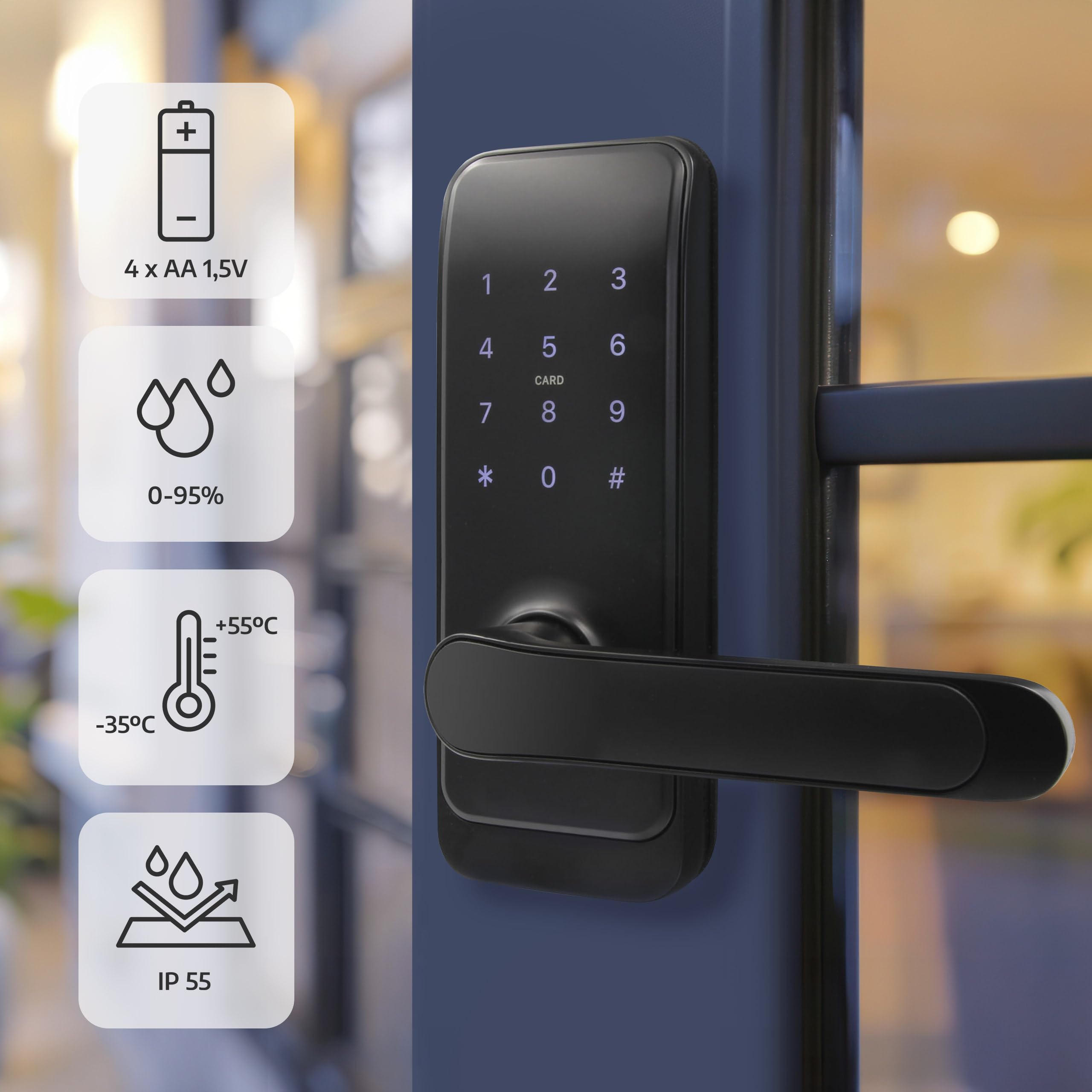 EURA ELH-51H4 Serratura di porta intelligente con maniglia Serratura di codice 13.56MHz Lettore di prossimità IP65 Spaziosa di sicurezza universale Nero