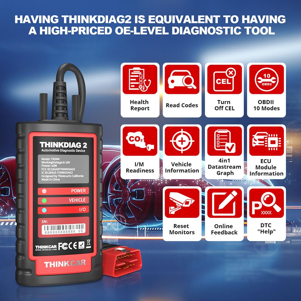 thinkcar obd2 Diagnosegerät,ThinkDiag 2 Bluetooth OBD2 Diagnose Scanner für Alle Fahrzeuge mit 15 Reset Funktionen für Alle System Diagnosen,Autodiagnose Unterstützung OBDII/EOBD/CAN-FD Protokoll…