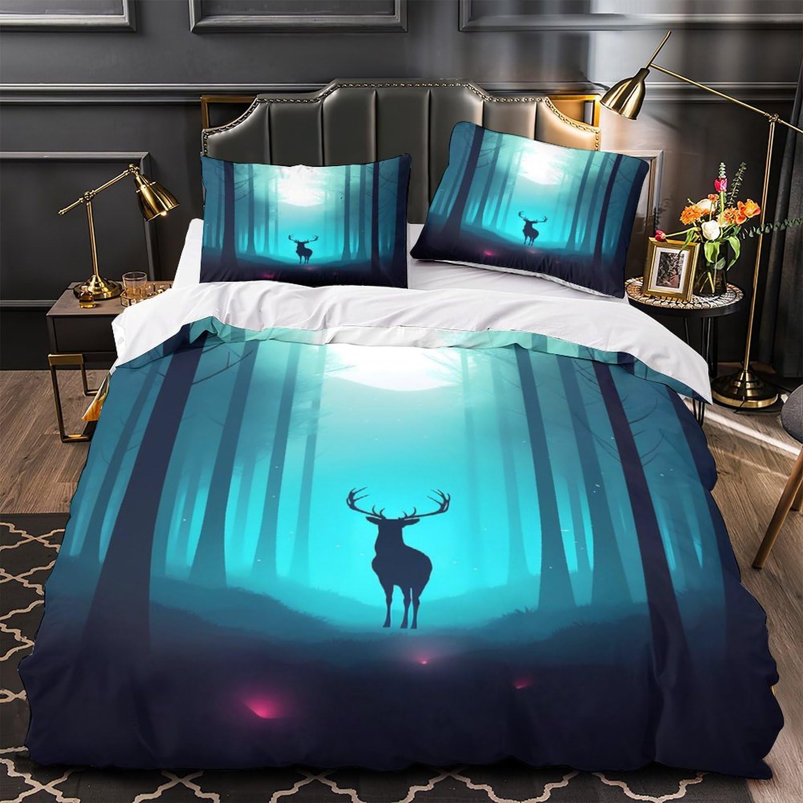 Housse de couette hypoallergénique cerf parure de lit microfibre anti-acariens douce 135x200