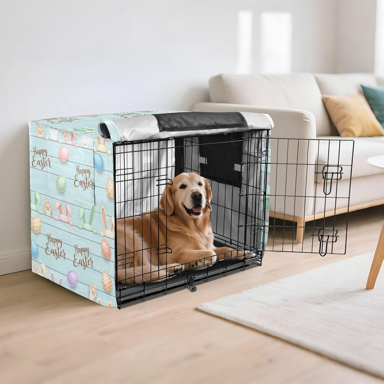 Pastel Easter Bunny Pet Crate Cover with Roll-up Sides, Water-Resistant Dog Kennel Cover Indoor, X-Large