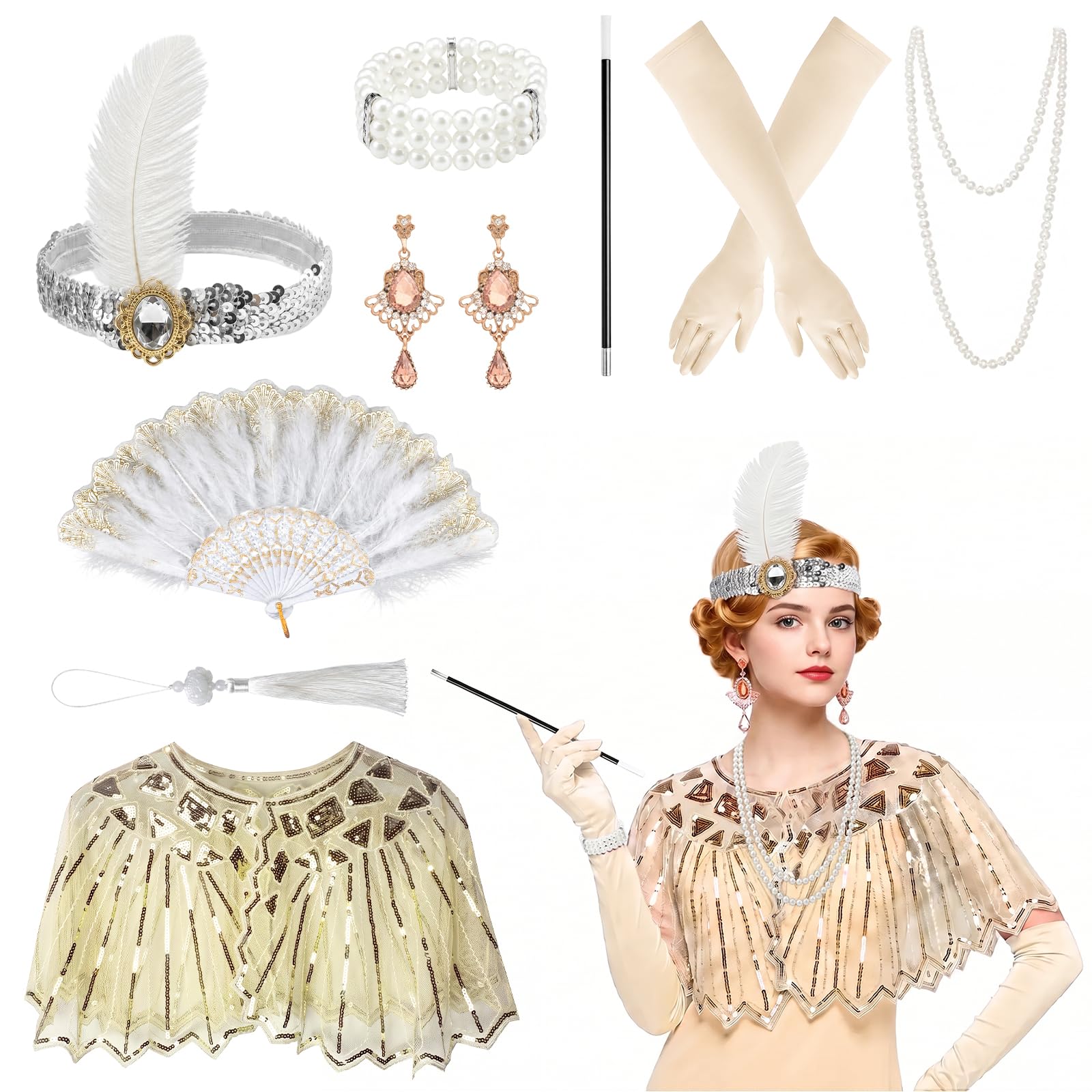 8PCS 1920s Accessories for Women,1920s Flapper Great Gatsby Accessories Set
