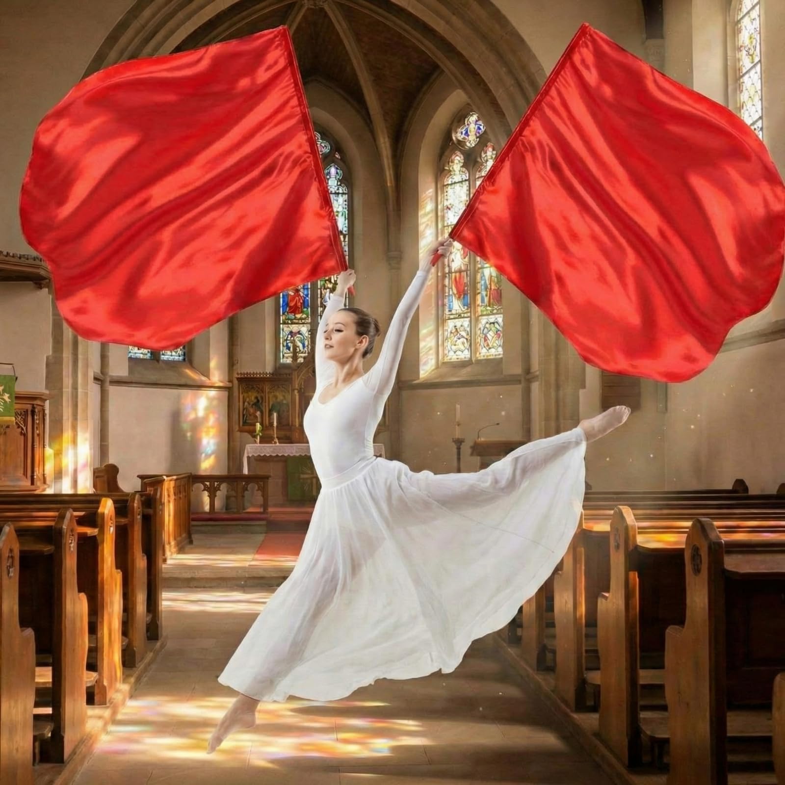 SmoothNovelty Anbetungsflaggen, 119,9 x 99,1 cm, Lob Tanz, Anbetungsflaggen mit skalierbarem Stab, Adore Engelsflügel, Flagge, Lob Kirche, Banner für Adore Dance Practice Performance, Rot, 4 Stück