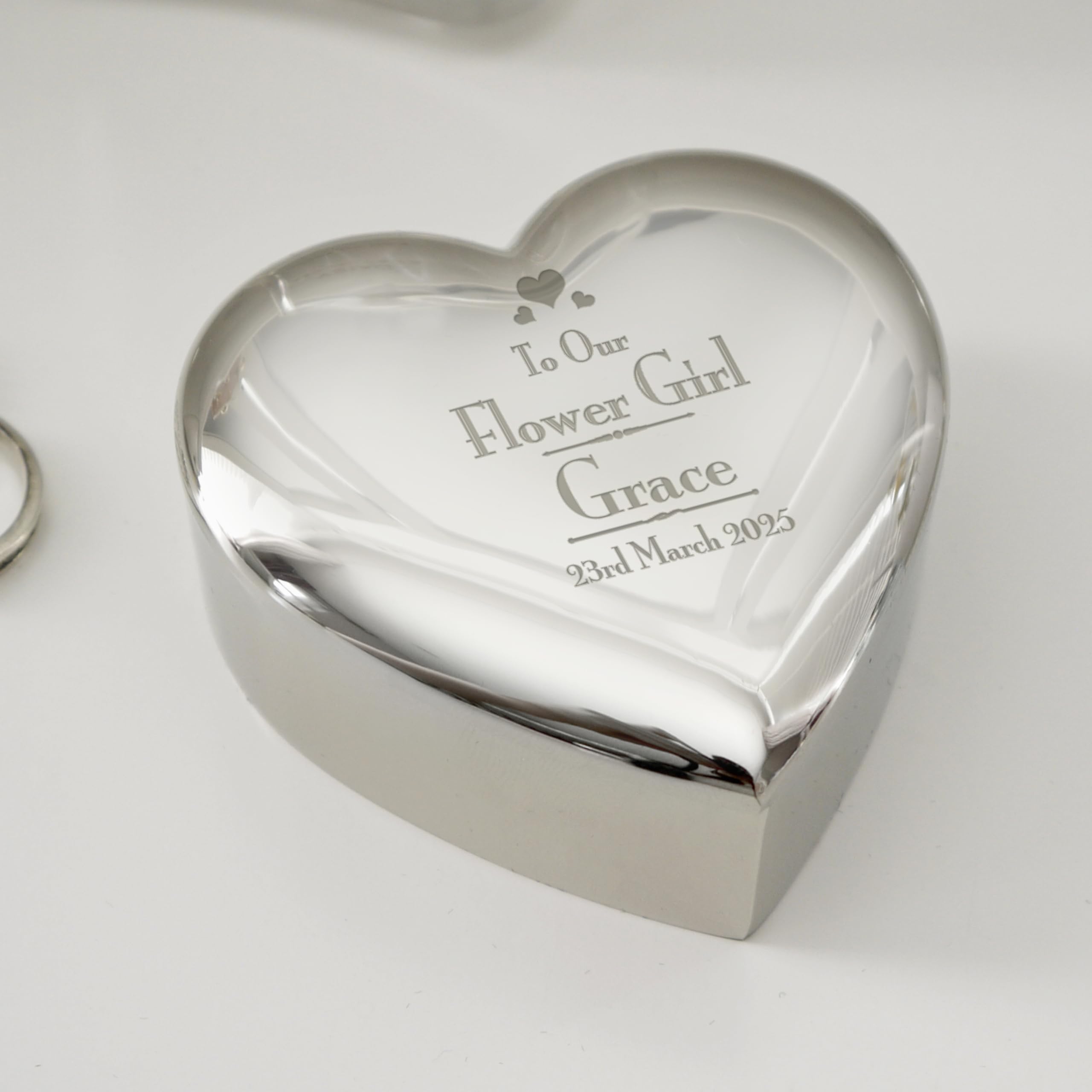 Personalised Wedding Flower Girl Heart Trinket Box - Silver - Nickel-Plated