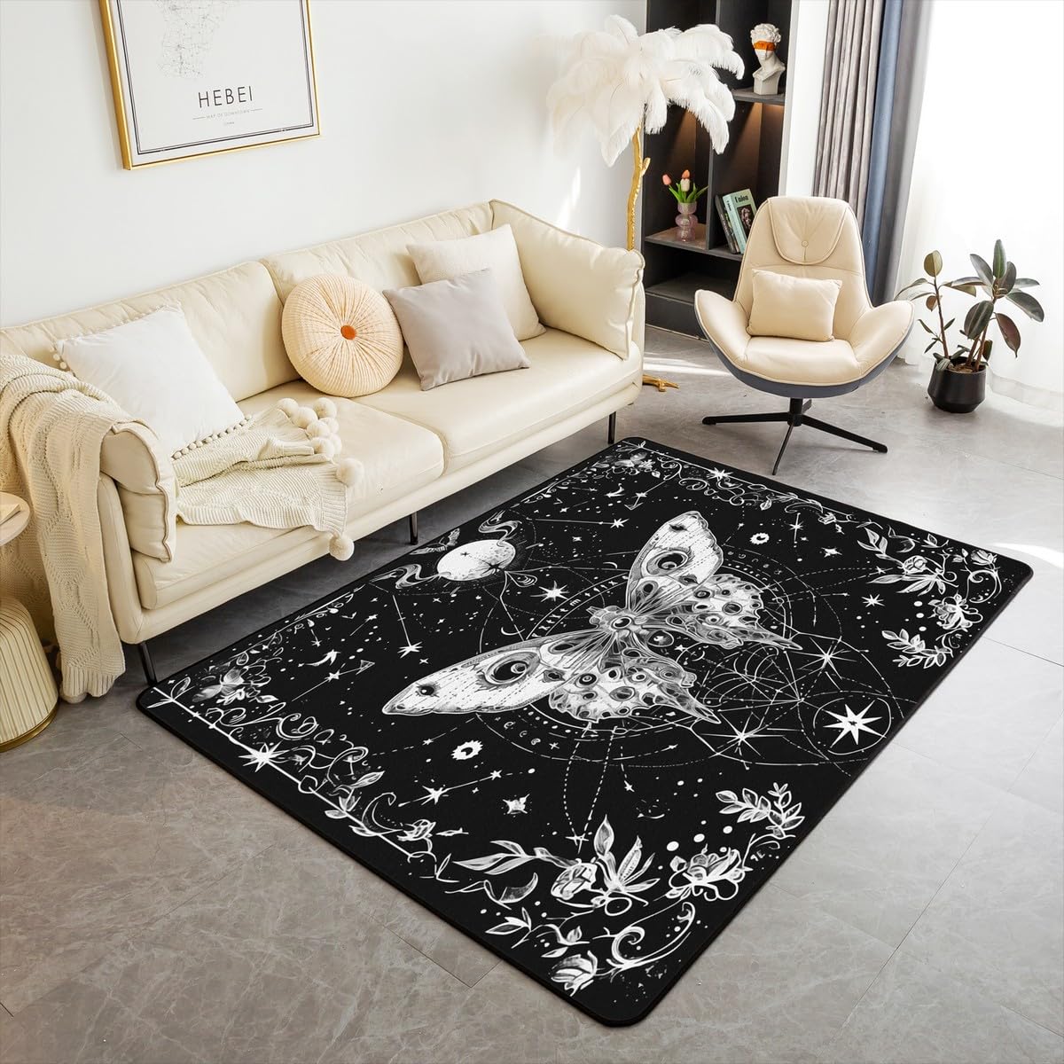 Homemissing Tapis de salon motif soleil et lune - 100 x 150 cm - Style bohème - Pour enfants et adultes - Motif galaxie - Astrologie - Tapis décoratif d'intérieur