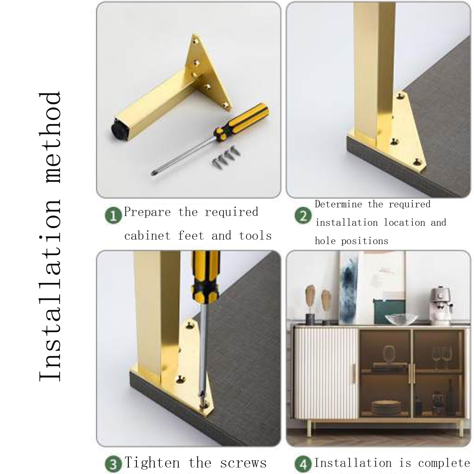 4 patas de metal ajustables de 7.9 pulgadas para muebles, de aleación de aluminio dorado cepillado, patas de soporte para armarios de bricolaje, soportes de TV, muebles de baño y elegantes patas de
