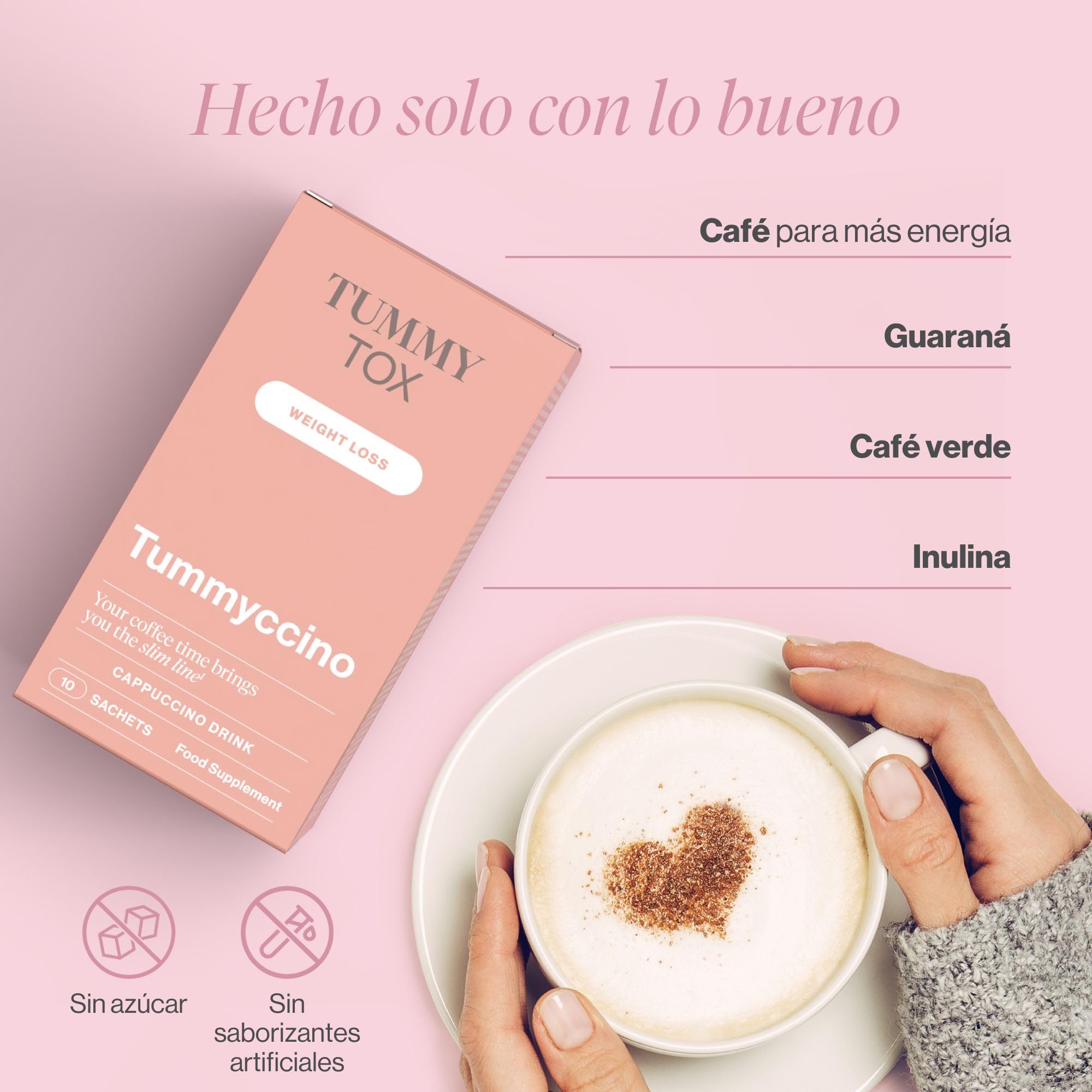 Extracto de Cafe Verde, Inulina y Guarana - Delicioso Café con Potente Fórmula Natural - 30 Sobres para 1 Mes con E-Guía Gratis - Tummyccino de TummyTox