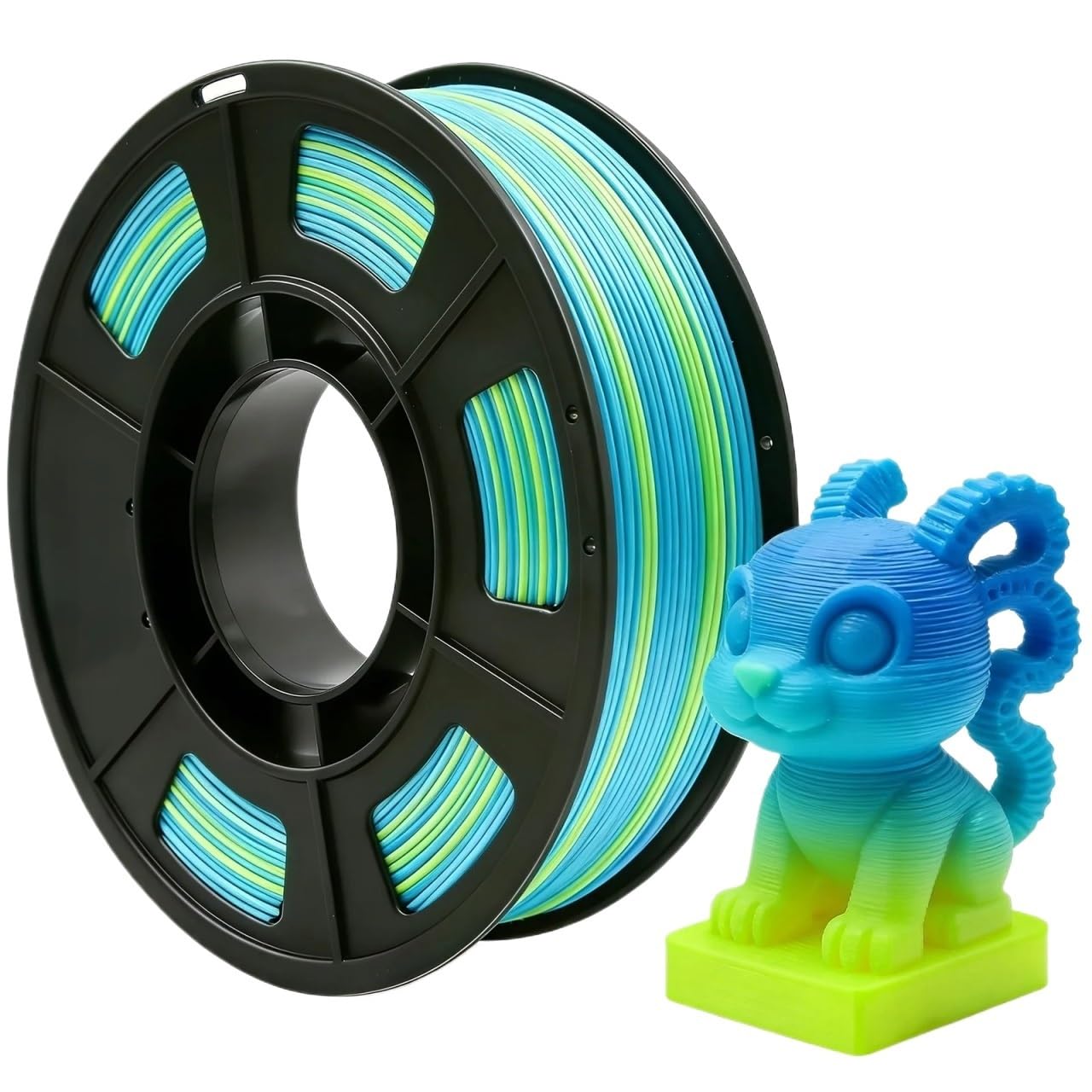 Filament pour Imprimante 3D Filament d'imprimante 3D multicolore, impression brillante en soie PLA double/tricolore de 1.75mm, 250g(0,55lbs), convient à la plupart des FDM(Blue Yellow)