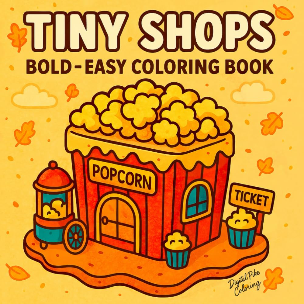 100 Tiny Shops Coloring Book – Cozy Stores, Cute Spaces, and Little Interiors to Color: A Comfy and Simple Coloring Book for Adults and Teens ... Corners, and Summer-Inspired Shop Scenes
