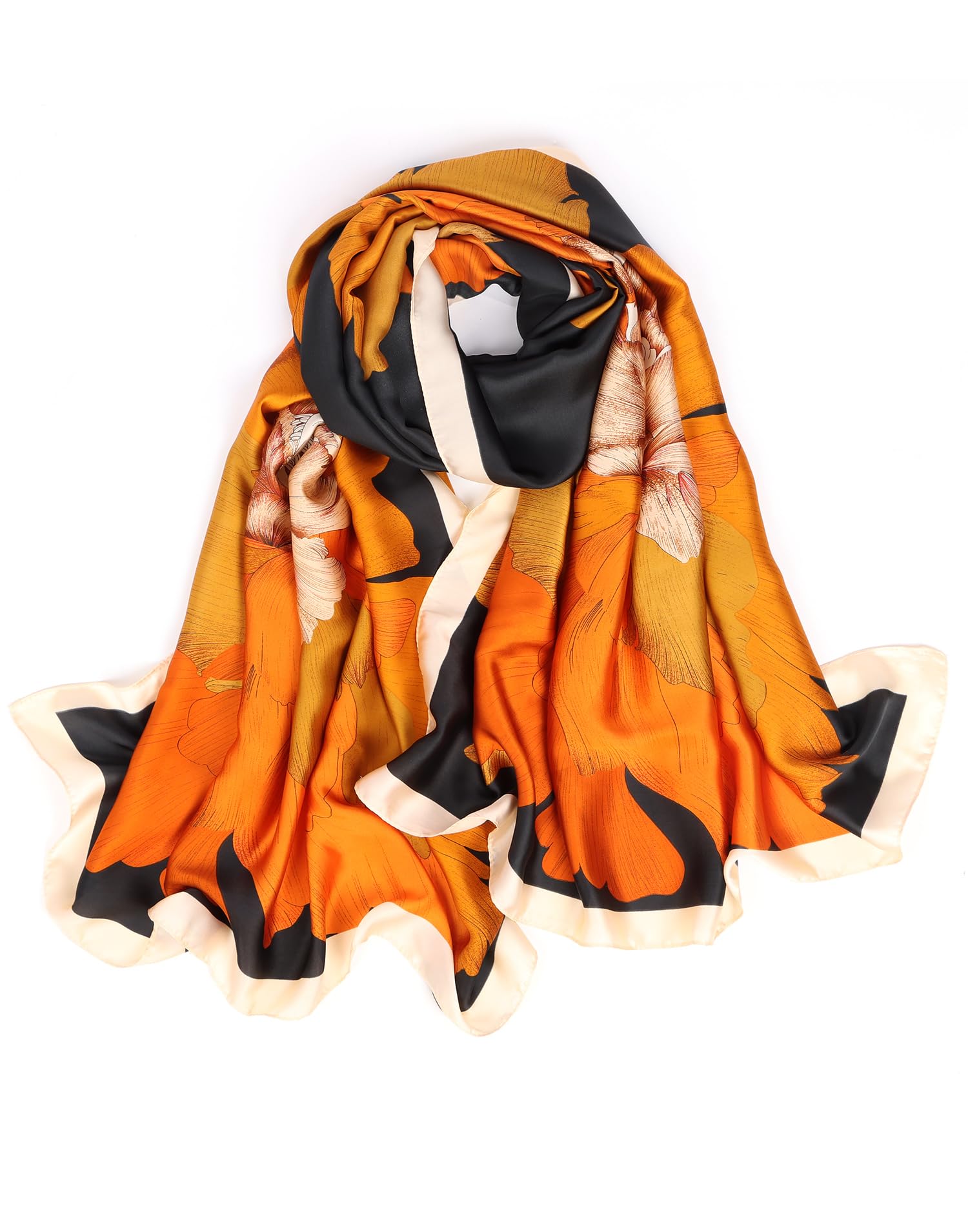 Bufandas De Moda Mujer Bestshe - Bufanda Larga Con Sensación De Seda Para Mujer, Diseño Floral Y Grande, Con Relleno De Regalo, Amarillo Negro, 35"*70 Bufandas De Seda