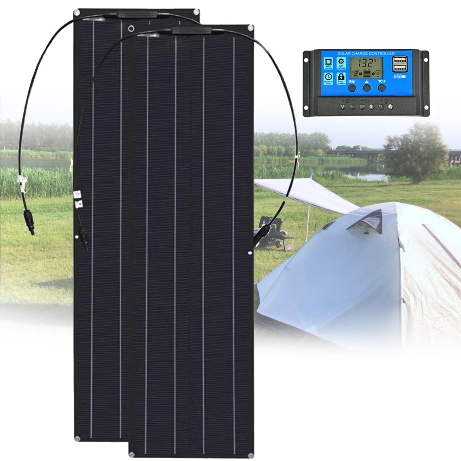 400W 600W 800W 1200W Flexible Solar Panel, Ultra Lightweight 24V RV Solar Panel Kit, IP67 Waterproof Solar Panels for RV Van Offgrid Living Boat(400W)