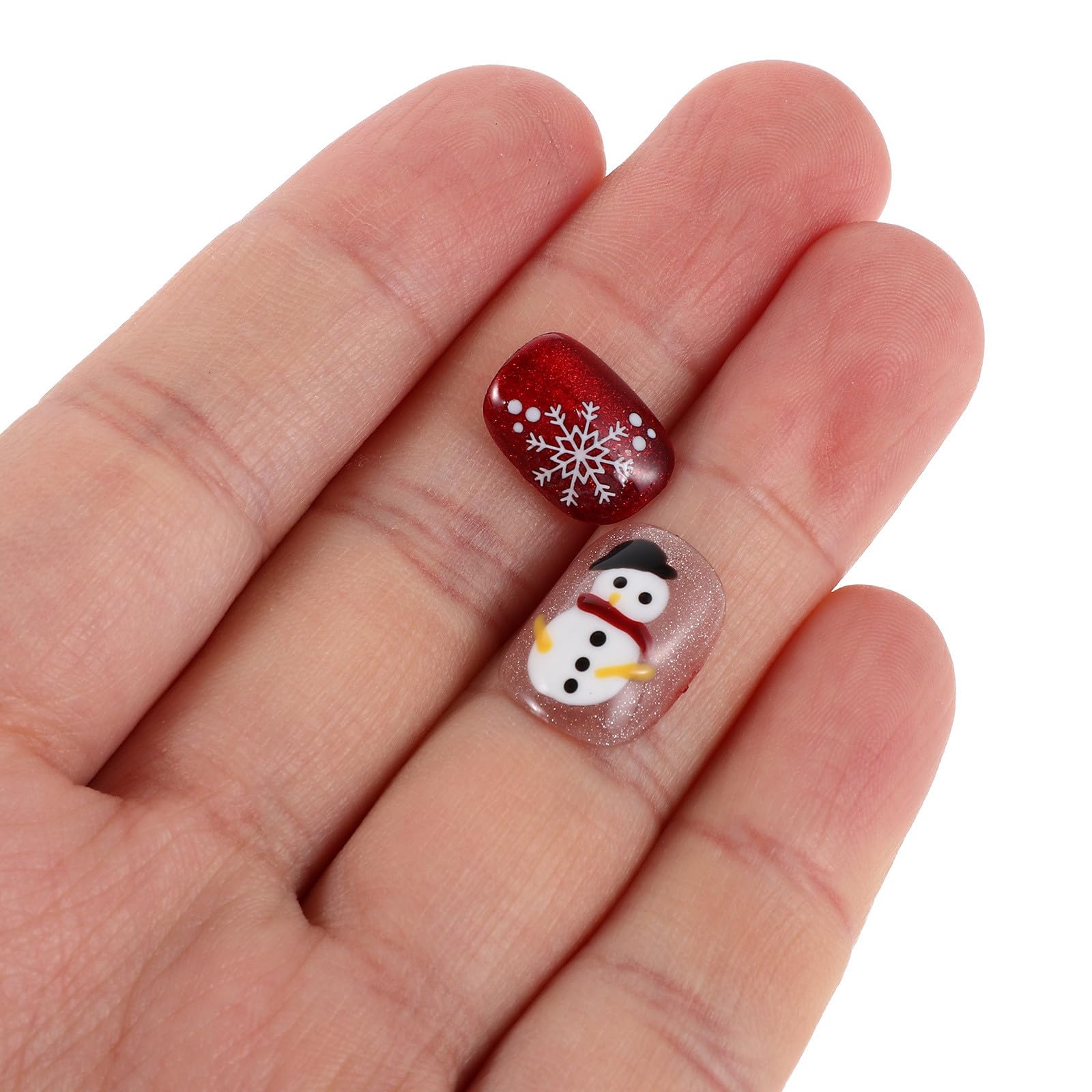 5 Sets Kurze Weihnachtliche Press On Nägel mit Kunststoff, Rund,