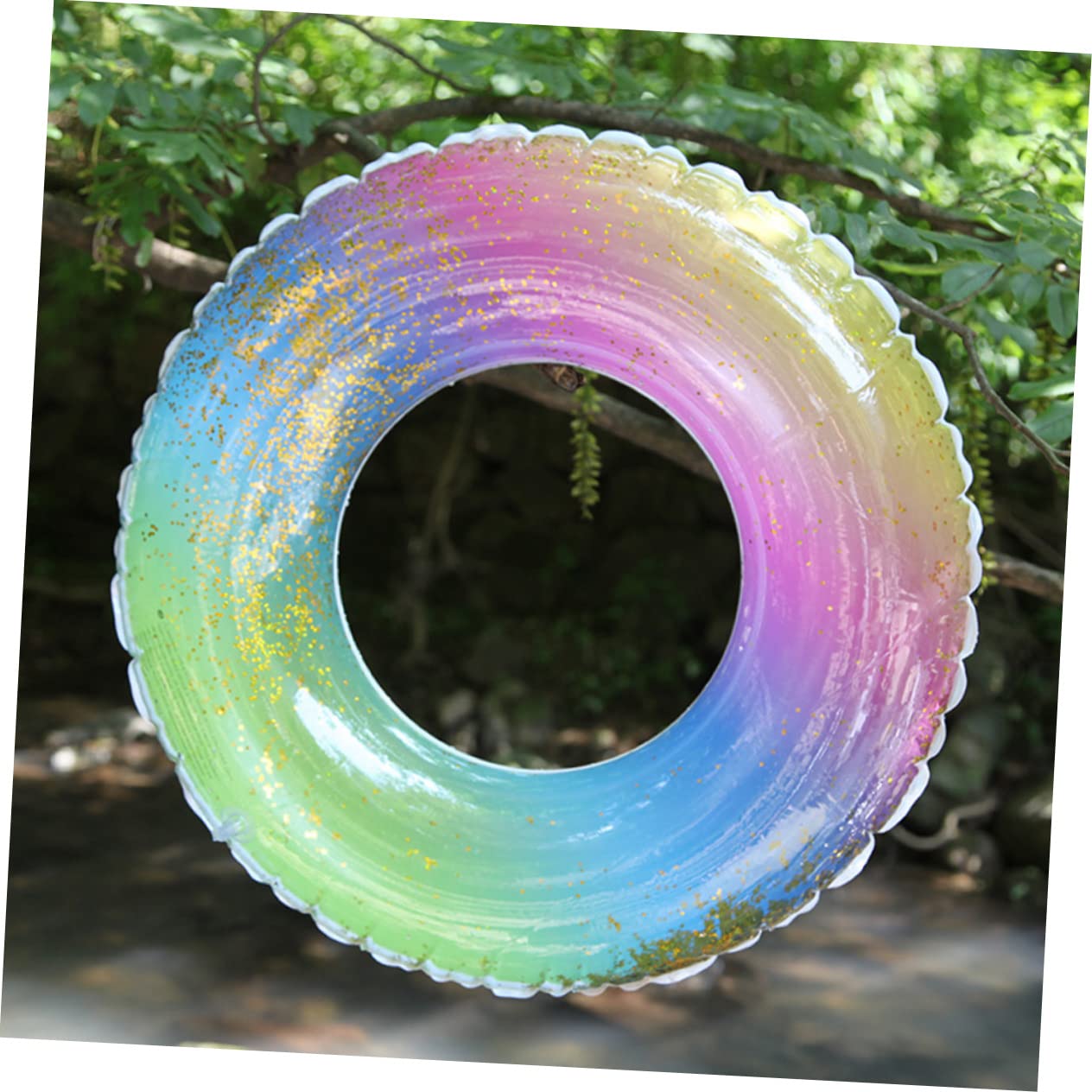 KESYOO Rainbow Gradient Inflatable Swim Ring Thicken Sequins Translucent Float Seat for Adults Safety Aid Pool Accessory After Inflation for Beach Lake Use