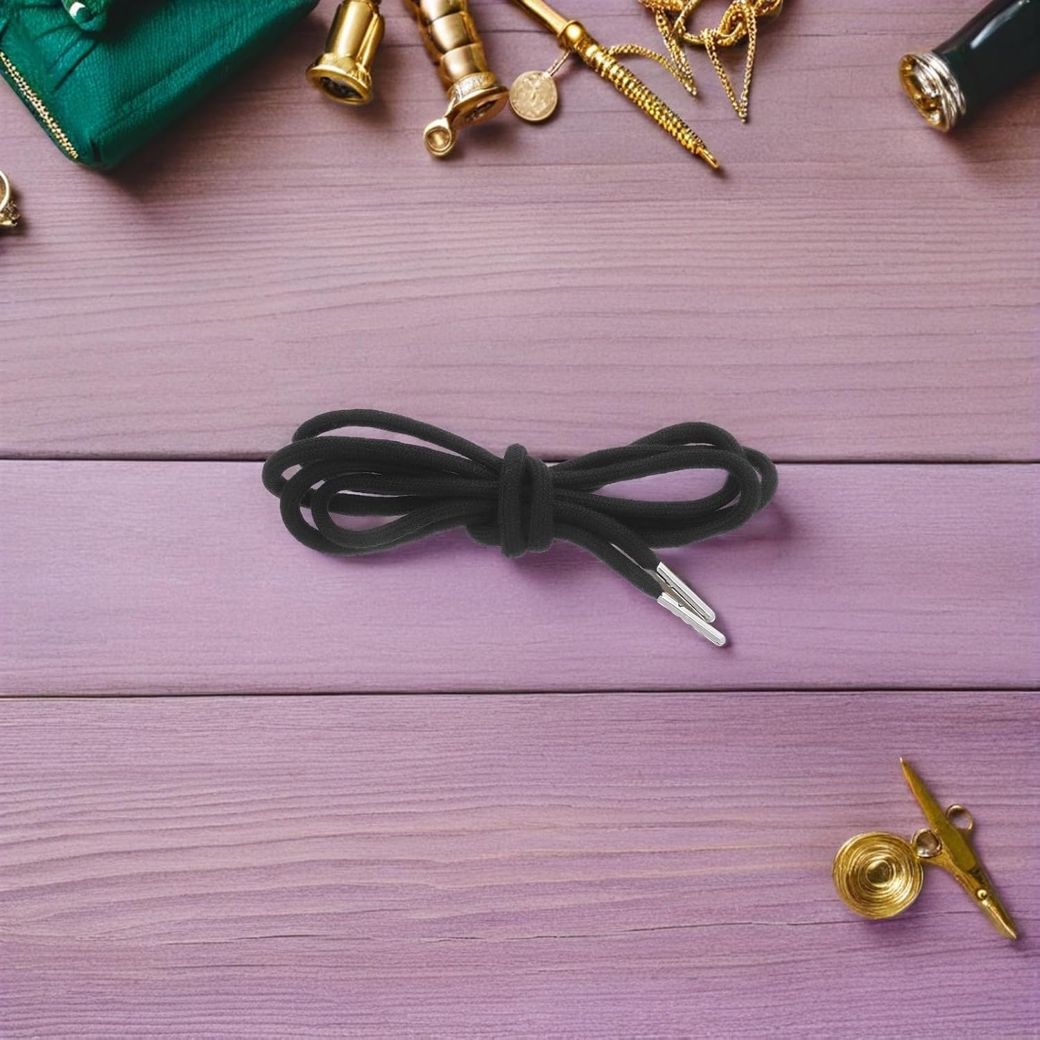 100pcs Drawstring Cords with Metal Tips Black Polyester Cotton
