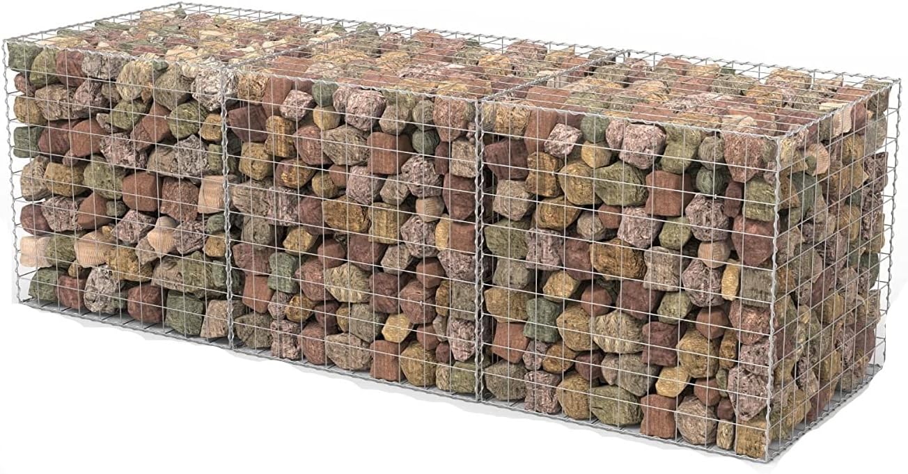 AdirPro Heavy Gauge Welded Gabion Basket - Galvanized Rock Stone Walls Mesh Cage - Garden Stone Wire Basket Fencing for Outdoor Landscape Lawn, Patio (3 Cubic Feet, 3 Pack)