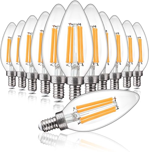 Miniatura 9 de ALAMPEVER Bombillas de candelabro, bombilla de candelabro E12 de 60 vatios, bombilla LED E12 de 2700 K, luz blanca suave, paquete de 24 bombillas de