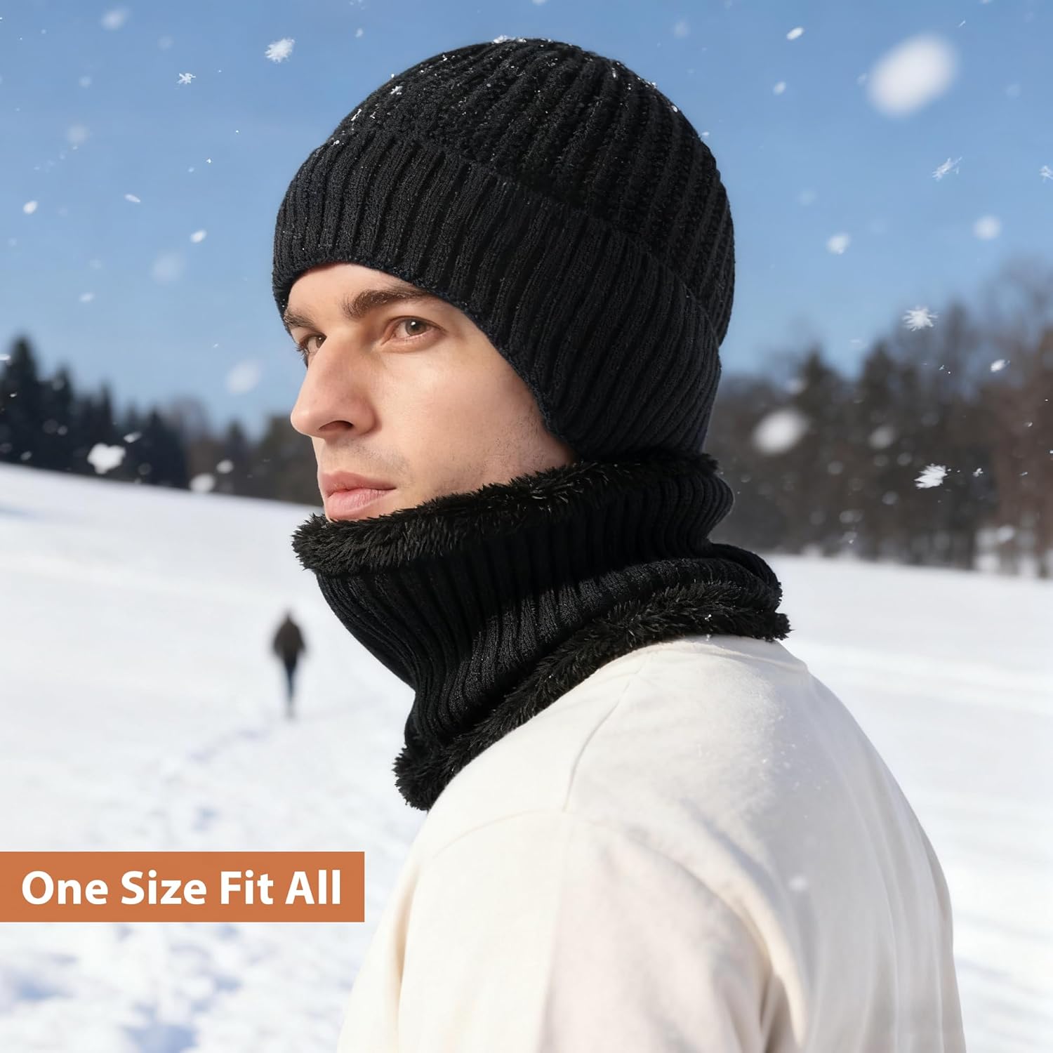 Winter Hat Scarf Set, Warm Thick Fleece Lined Skull Cap Neck Outdoor Winter Hat Scarf for Men Women - Image 8